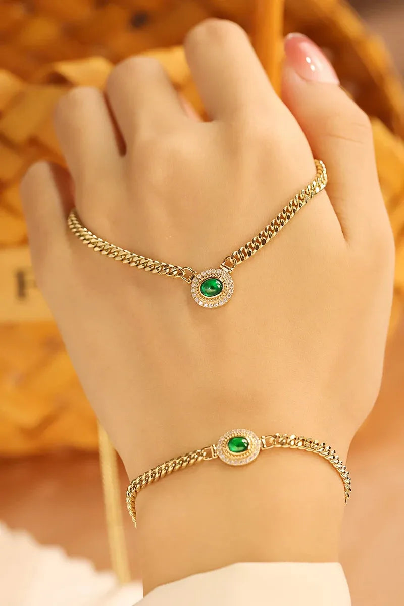 18K Yellow Gold Diamond & Emerald Bracelet & Necklace Set for Women - Luxury Oval Engagement Jewelry Gift for Wedding, Anniversary & Special Occasions