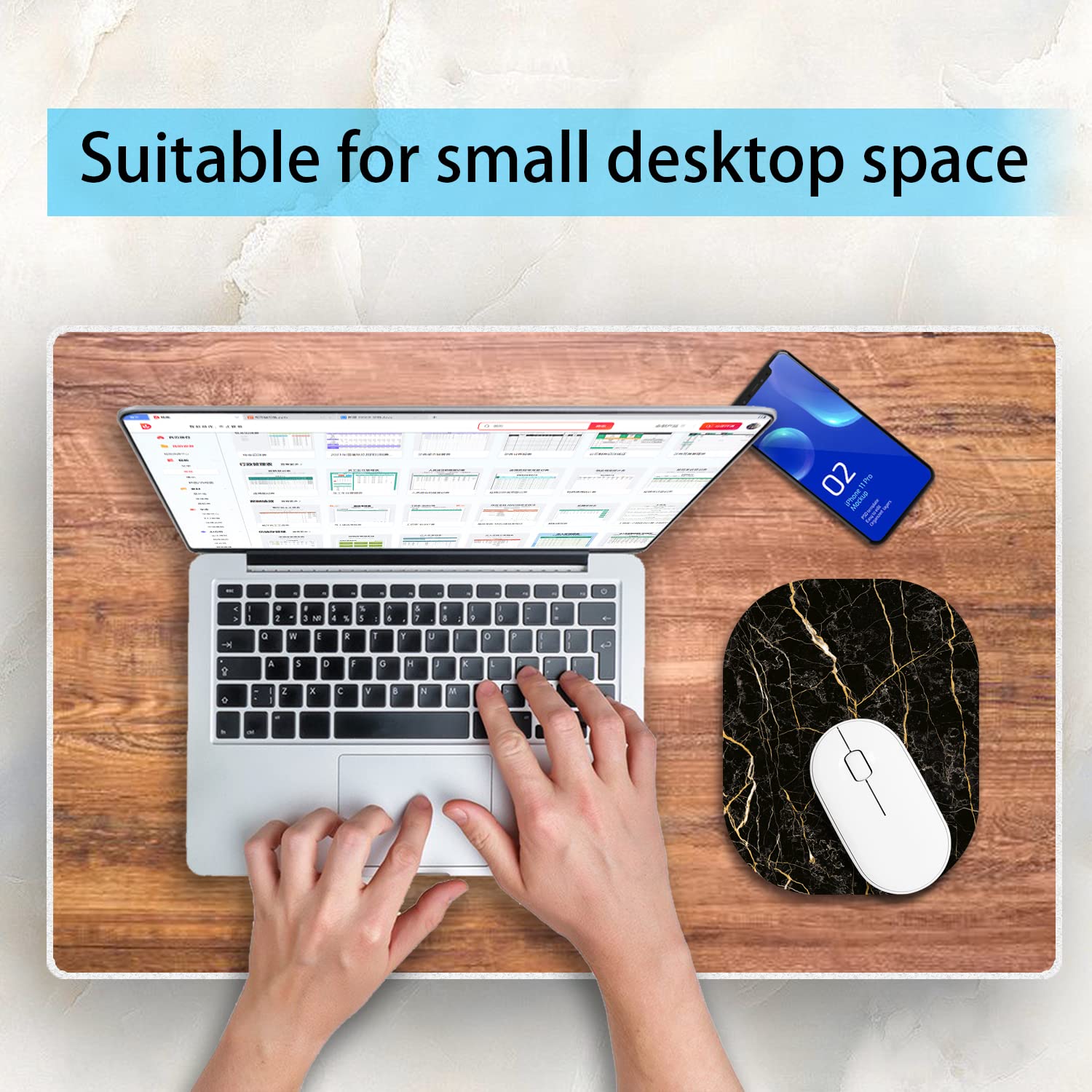 Premium Mini Mouse Pad 6x7 Inches - Non-Slip Rubber Base, Waterproof Desk Mat for Laptop & Wireless Mouse - Black Gold Marble Design - Perfect for Home Office, Gaming & Travel Accessories