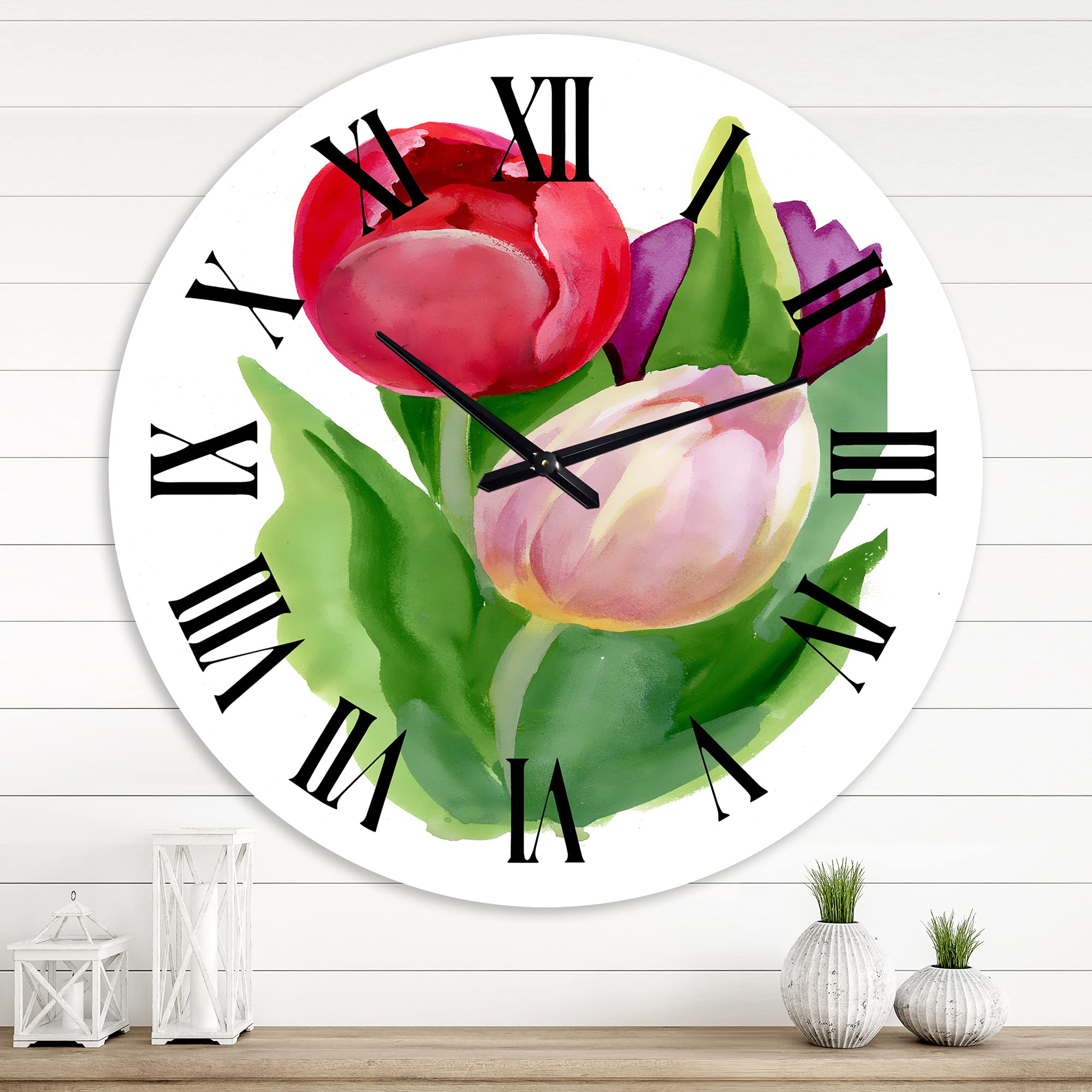 Beautiful Tulip Flowers Wall Clock - Large Traditional Floral Wall Decor for Living Room, Bedroom & Office | Silent Non-Ticking Home Décor