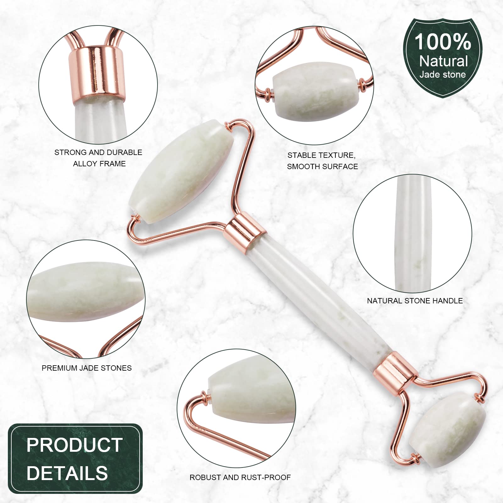 Jade Roller & Gua Sha Set for Face & Neck Care - Reduce Puffiness & Relax Skin - Perfect for Skincare Routine
