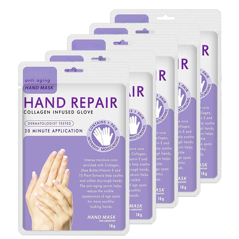 5 Pairs Moisturizing Gloves for Dry Cracked Hands - Collagen & Vitamin Infused Hand Mask with Natural Plant Extracts | Deep Hydration & Skin Repair for Aging Hands | Perfect for Overnight Treatment, Spa Days & Winter Hand Care