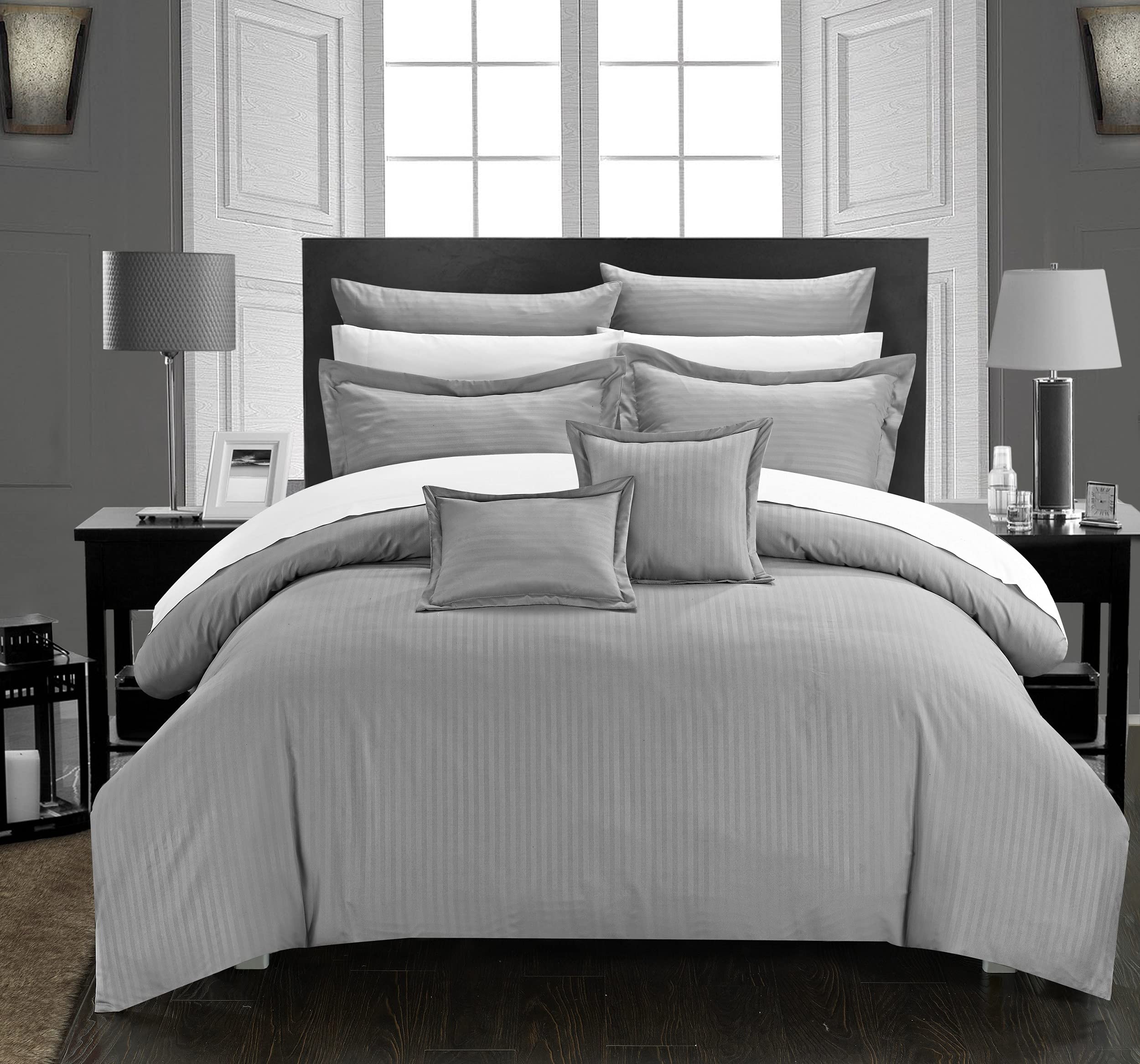 Luxury Khaya Down Alternative Jacquard Striped Comforter Set - Twin Size Silver Bedding for Cozy Sleep | Perfect for Guest Rooms, Dorms & Modern Bedrooms