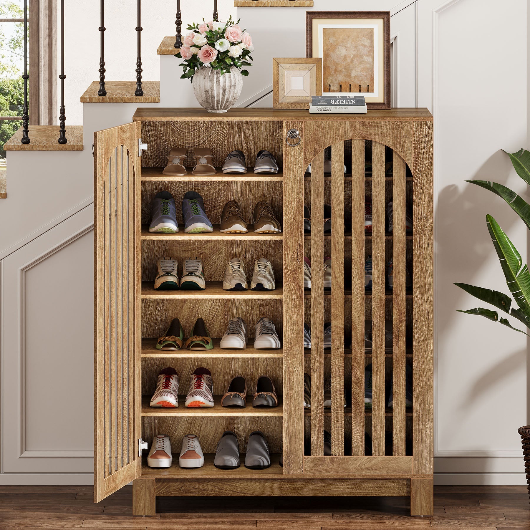 6-Tier Shoe Cabinet Organizer - Space Saving Entryway Shoe Storage Rack with Ventilated Doors for Sneakers, Boots & Sandals - Perfect for Closet, Bedroom & Apartment Organization