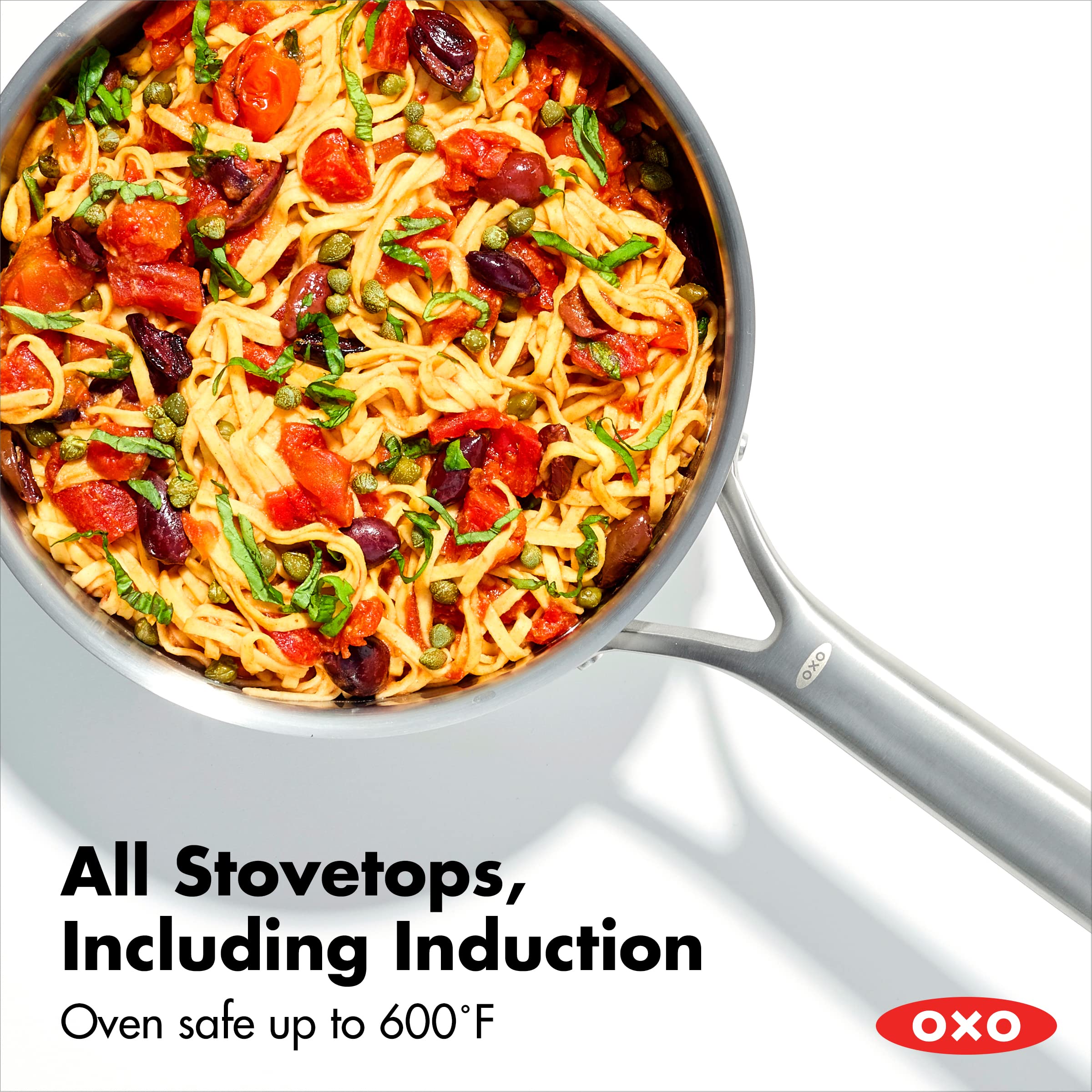 OXO Mira Tri-Ply Stainless Steel 3.57QT Covered Chef's Pan with Lid - PFAS-Free, Multi-Clad, Induction Compatible, Dishwasher & Oven Safe (Silver) - Perfect for Sautéing, Braising & Everyday Cooking