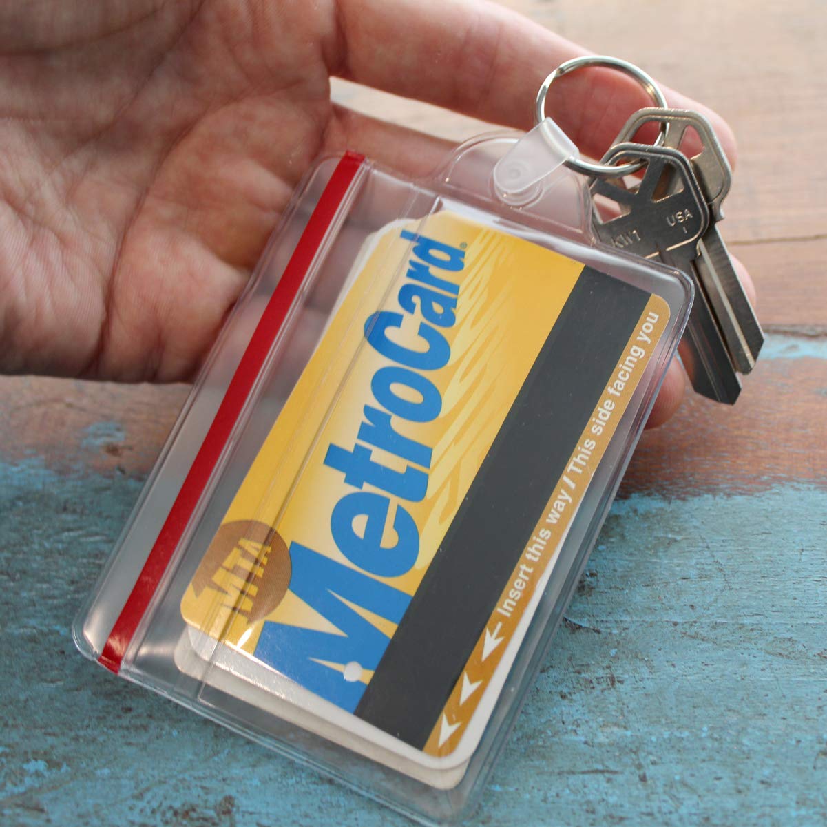 100 Pack Waterproof Resealable ID Badge Holders with Key Ring & Zip Seal - Bulk College Student ID Card Holders, Fuel Card Protectors - Durable Keychain Card Organizer for School, Work & Events