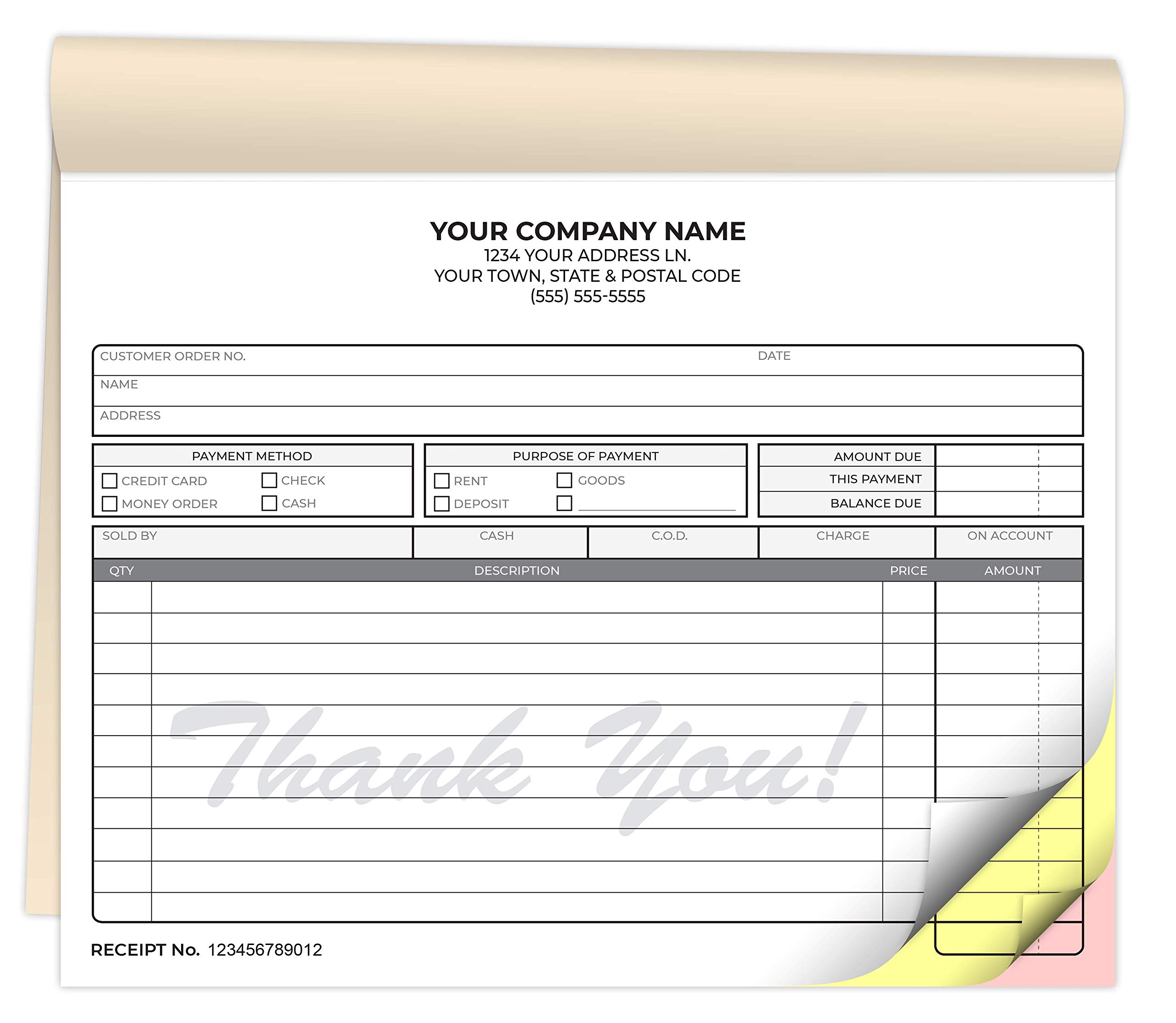 Custom Printed Carbonless Receipt Books 8.5