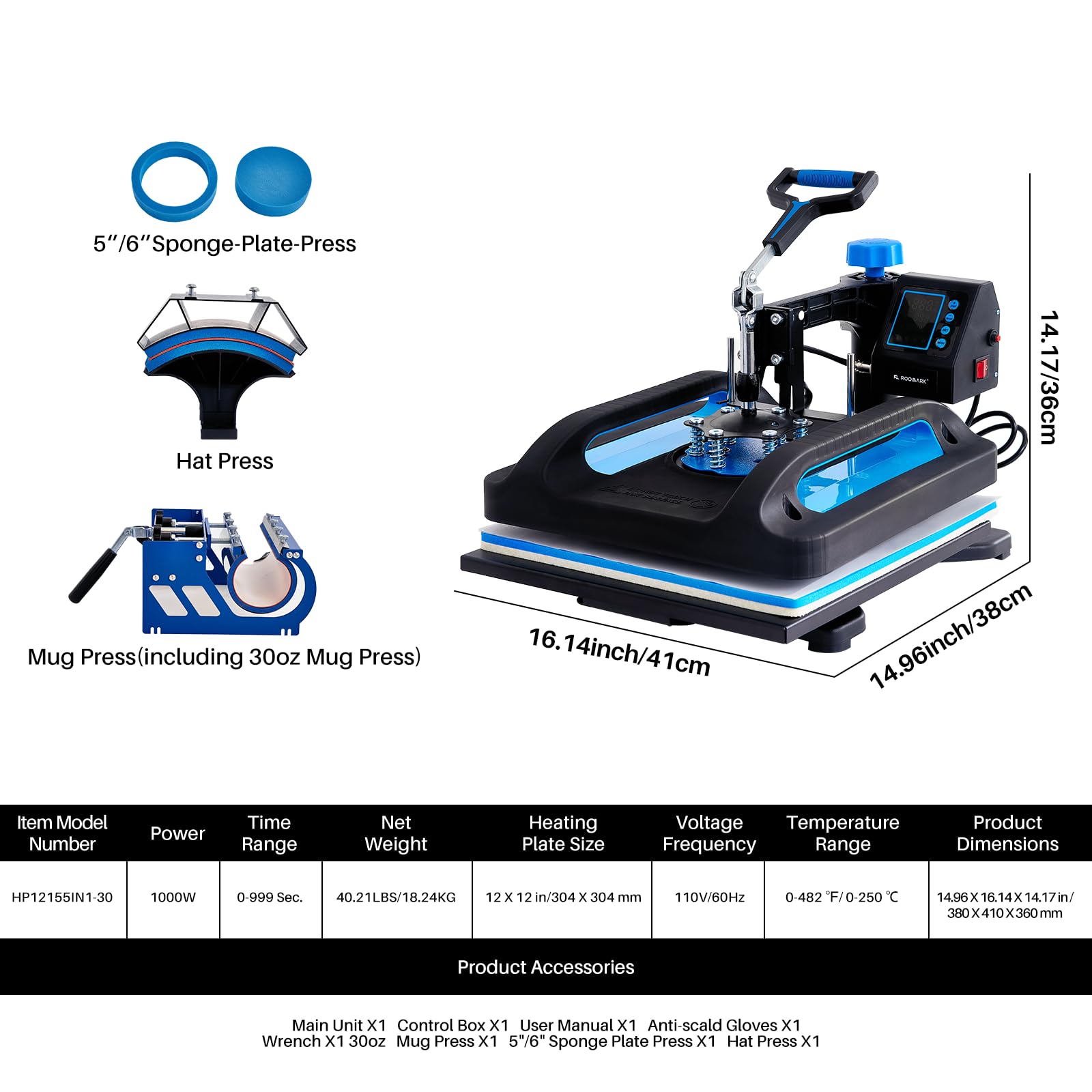 12x15 Inch 5-in-1 Digital Heat Press Machine with 360° Swing Away - Multifunctional Sublimation & Heat Transfer Machine for T-Shirts, Hats, Mugs, Plates - Perfect for DIY Crafts, Custom Apparel & Small Business Printing