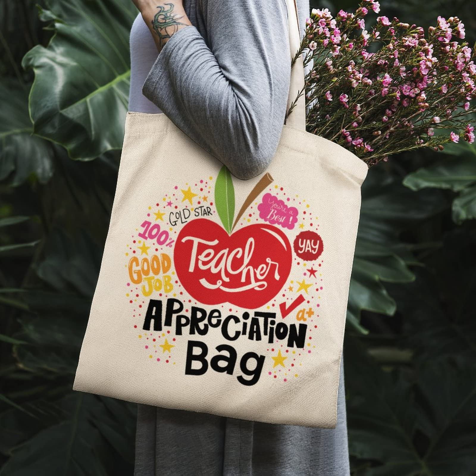 Best Teacher Appreciation Gifts for Women - Durable Canvas Reusable Tote Bag - Perfect for School, Work, or Everyday Use