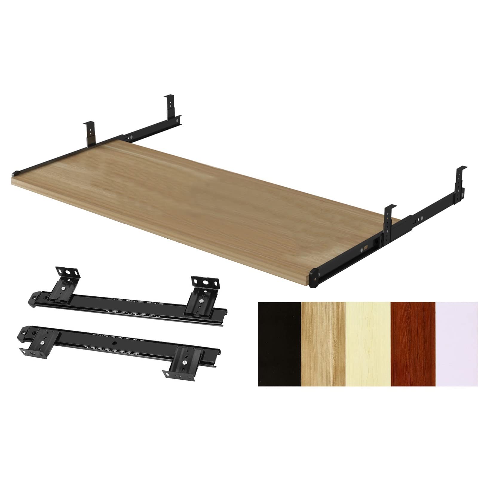 LMDX Under Desk Keyboard Tray - Adjustable Height, 5 Wooden Color Options, Sliding Keyboard Shelf & Mouse Storage Drawer for Home & Office Workspace Organization