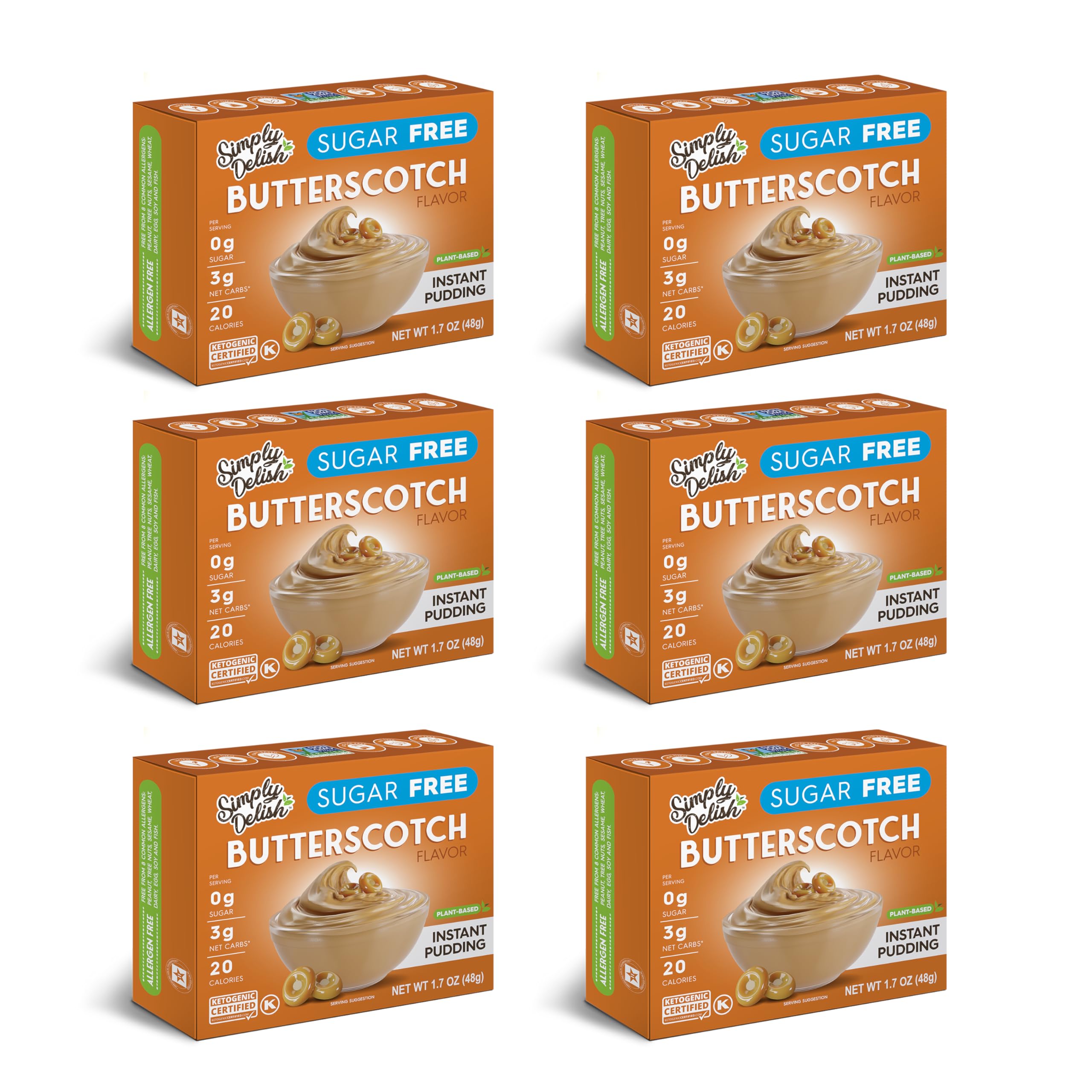 Sugar-Free Butterscotch Instant Pudding Mix (6-Pack, 1.7 Oz Each) | Keto, Vegan & Diabetic-Friendly Healthy Dessert | Kosher Certified | Perfect for Snacks, Baking & Low-Carb Diets