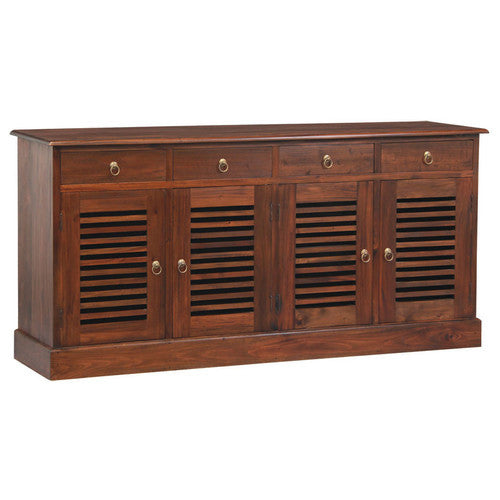 Modern Scandinavian 4-Drawer Slatted Wood Buffet Cabinet - Stylish Sideboard for Dining Room, Living Room & Entryway Storage