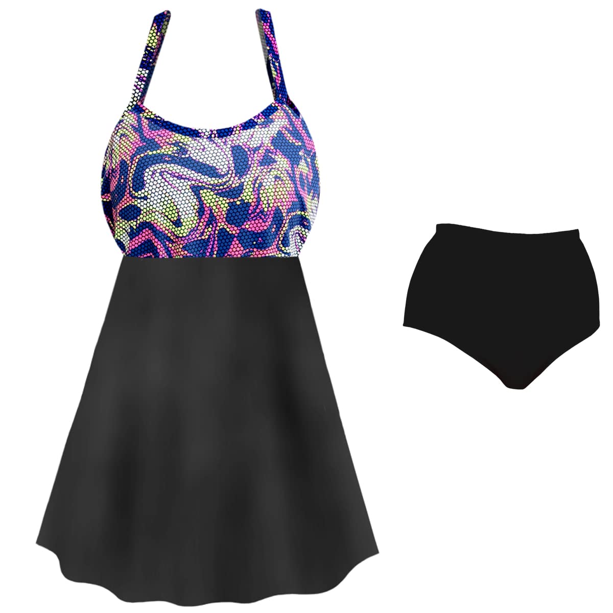 Plus Size Women's Two-Piece Swimsuit - Flattering Babydoll Swimdress with Geometric Print | Perfect for Beach Vacations & Pool Parties