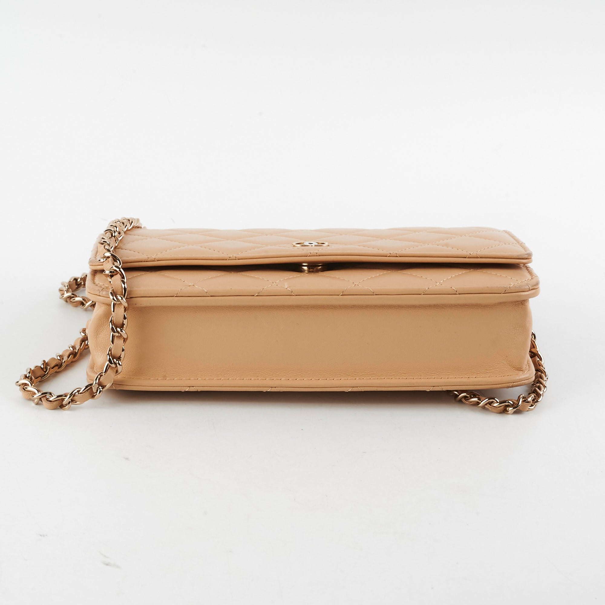 Authentic Chanel Lambskin Beige Wallet On Chain WOC Crossbody Bag - Luxury Designer Purse for Women, Perfect for Parties & Evening Events