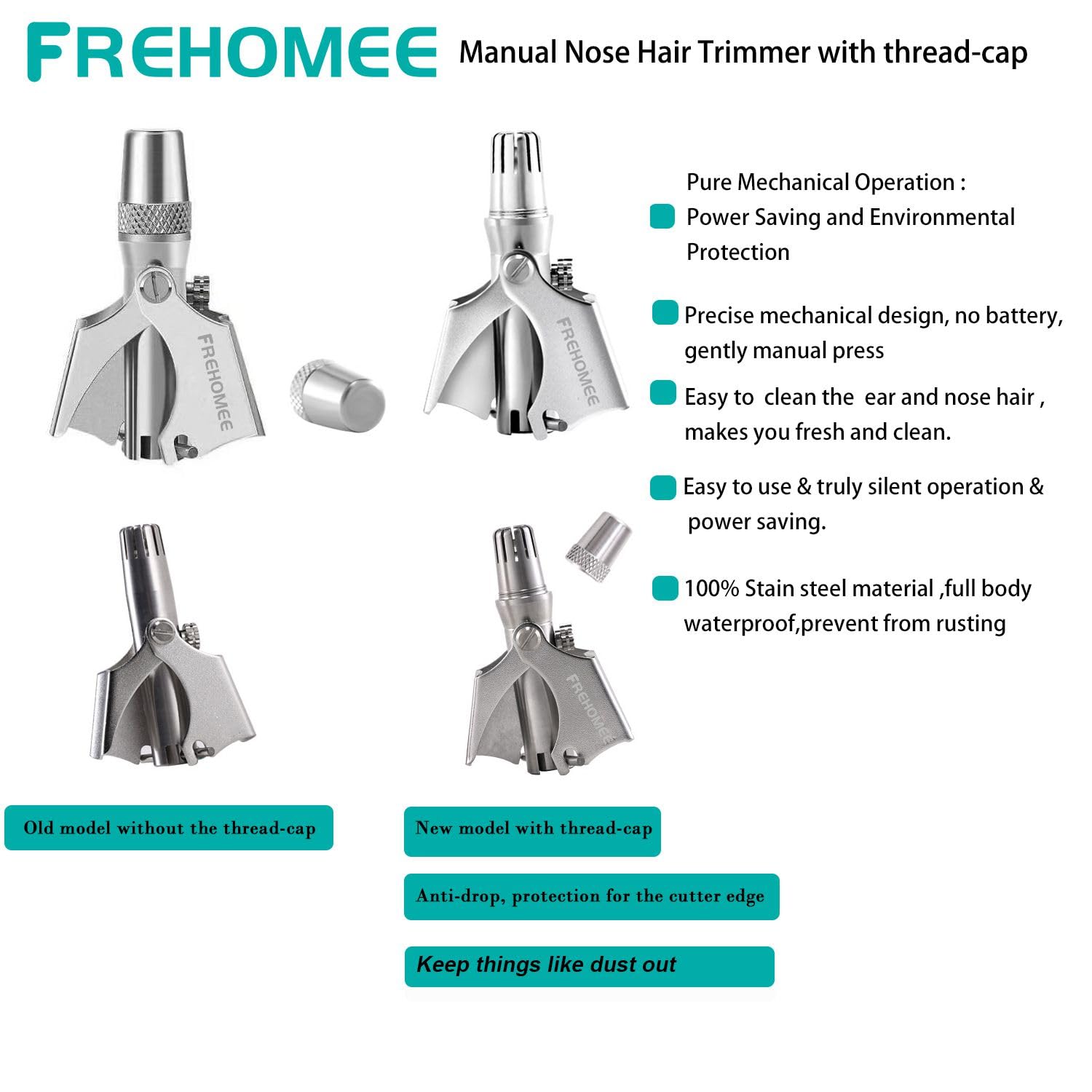 Premium Stainless Steel Manual Nose Hair Trimmer for Men & Women - Battery-Free Ear, Mustache & Whiskers Grooming Tool with Brush & Waterproof Design (Includes Premium Cap) | Perfect for Travel, Home & Personal Care Routine
