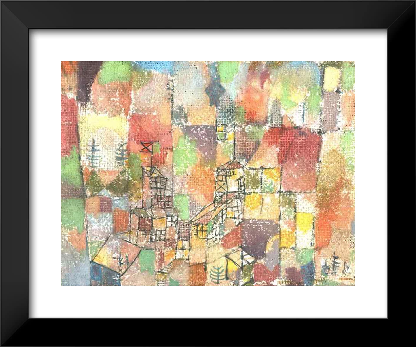 Paul Klee Two Country Houses 24x20 Black Modern Framed Art Print - Perfect for Living Room, Bedroom & Office Wall Decor