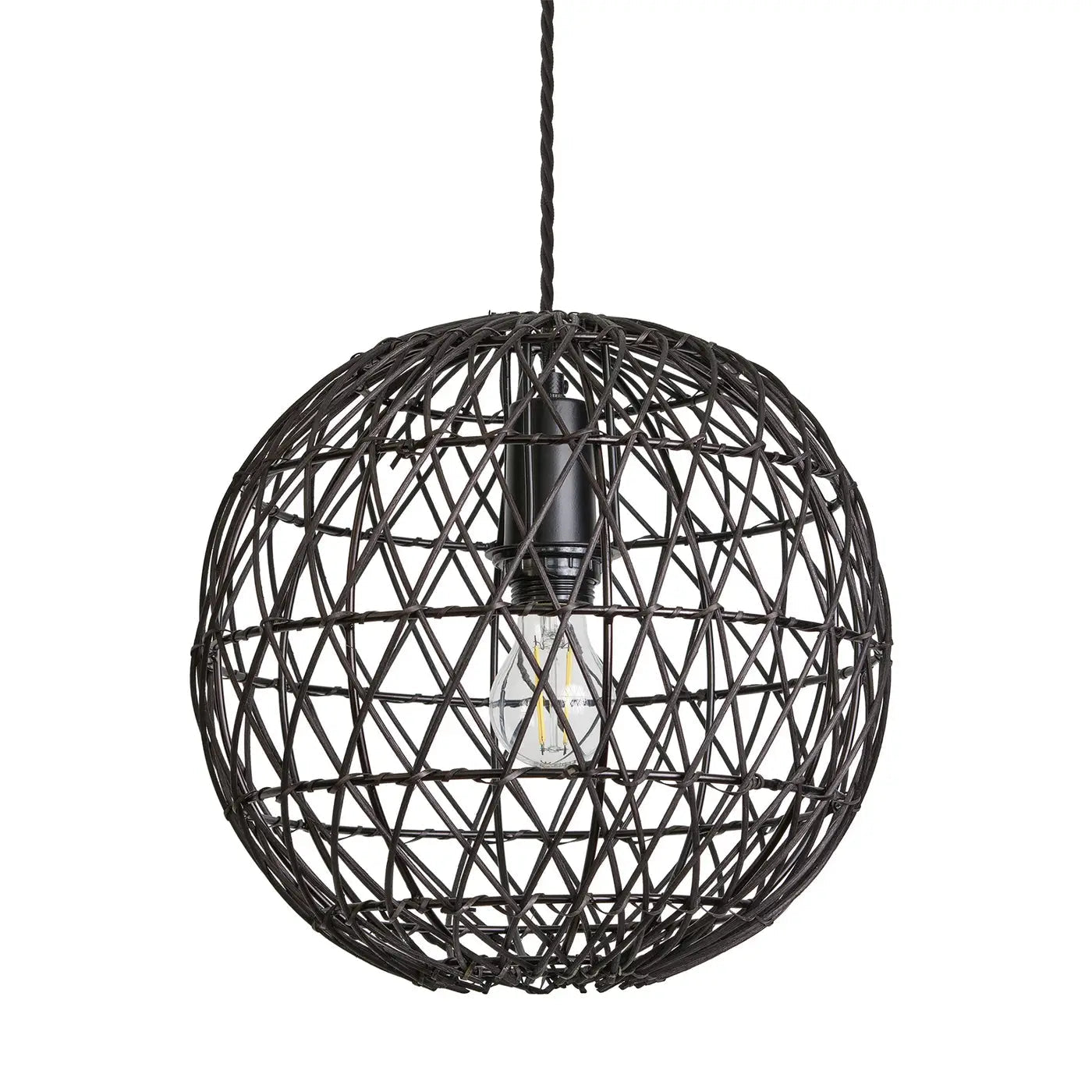 Coastal Rattan Ceiling Pendant Light Globe - Natural Woven Rattan Shade with Vintage Edison Bulb - Perfect for Boho Bedroom, Beach House, or Patio Lighting