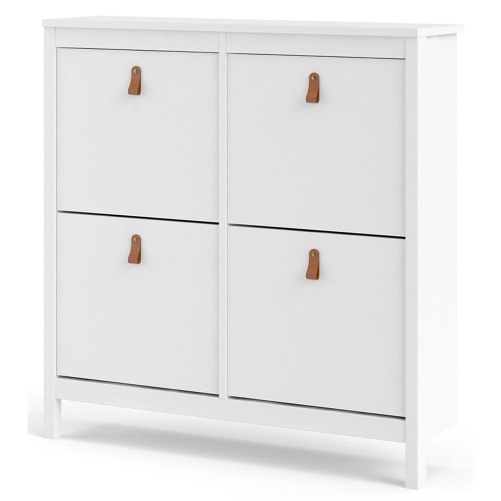 Tvilum White Madrid 4-Drawer Shoe Storage Cabinet - Organize Shoes in Entryway, Closet or Bedroom