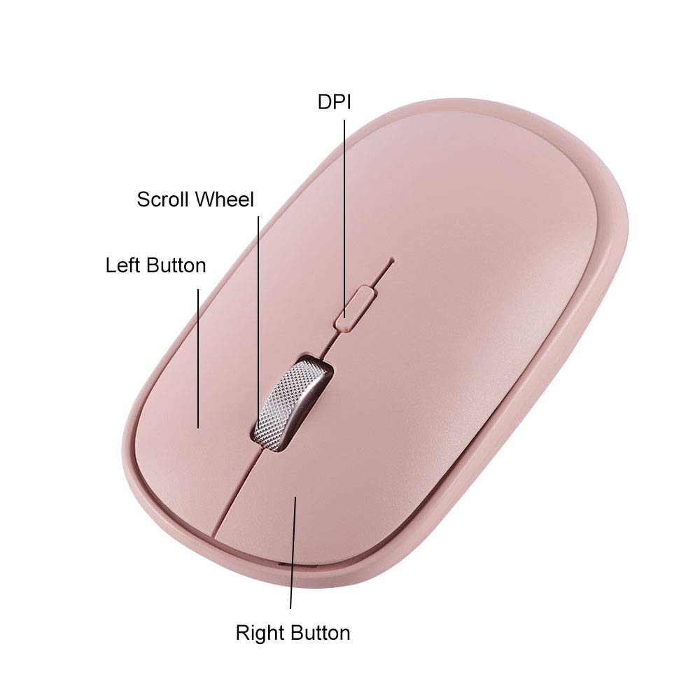 Wireless Mouse for Laptop, Bluetooth & USB Dual Mode Silent Mouse - Pink | Compatible with PC, MacBook, Desktop | Perfect for Office, Home & Travel Use