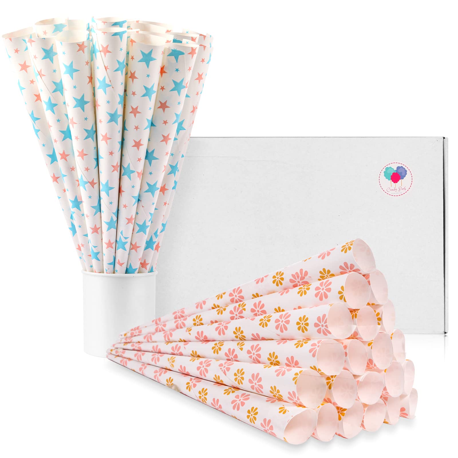 100 Pack Premium Cotton Candy Cones - Multicolor Candy Sticks for Parties, Gender Reveals & Birthday Celebrations - Perfect for Kids Events, Carnival Treats & Sweet Shop Supplies