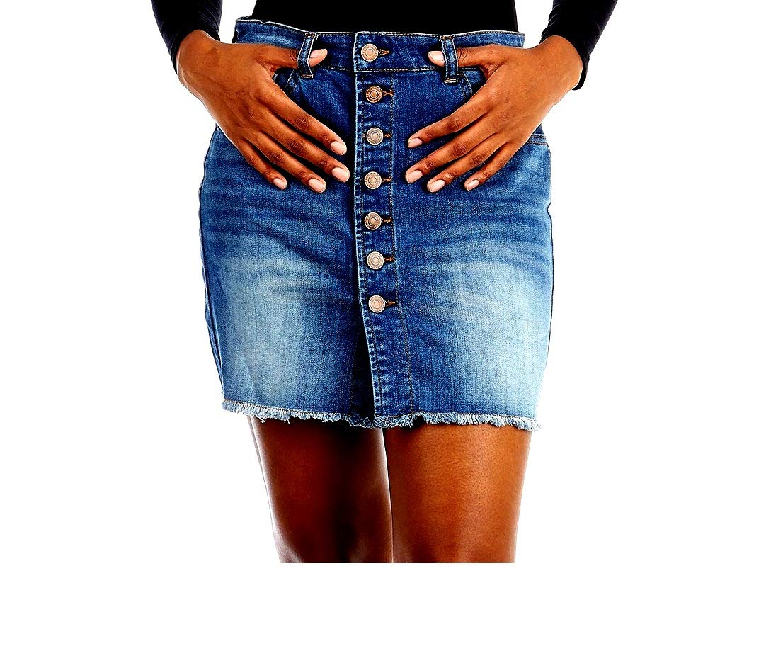 Jack David Women's Plus Size Distressed Ripped Denim Skirt with Button Front - Stretchy Comfort Fit (Sizes 1X 2X 3X) | Casual Outfit, Streetwear Fashion, Boho Chic Style