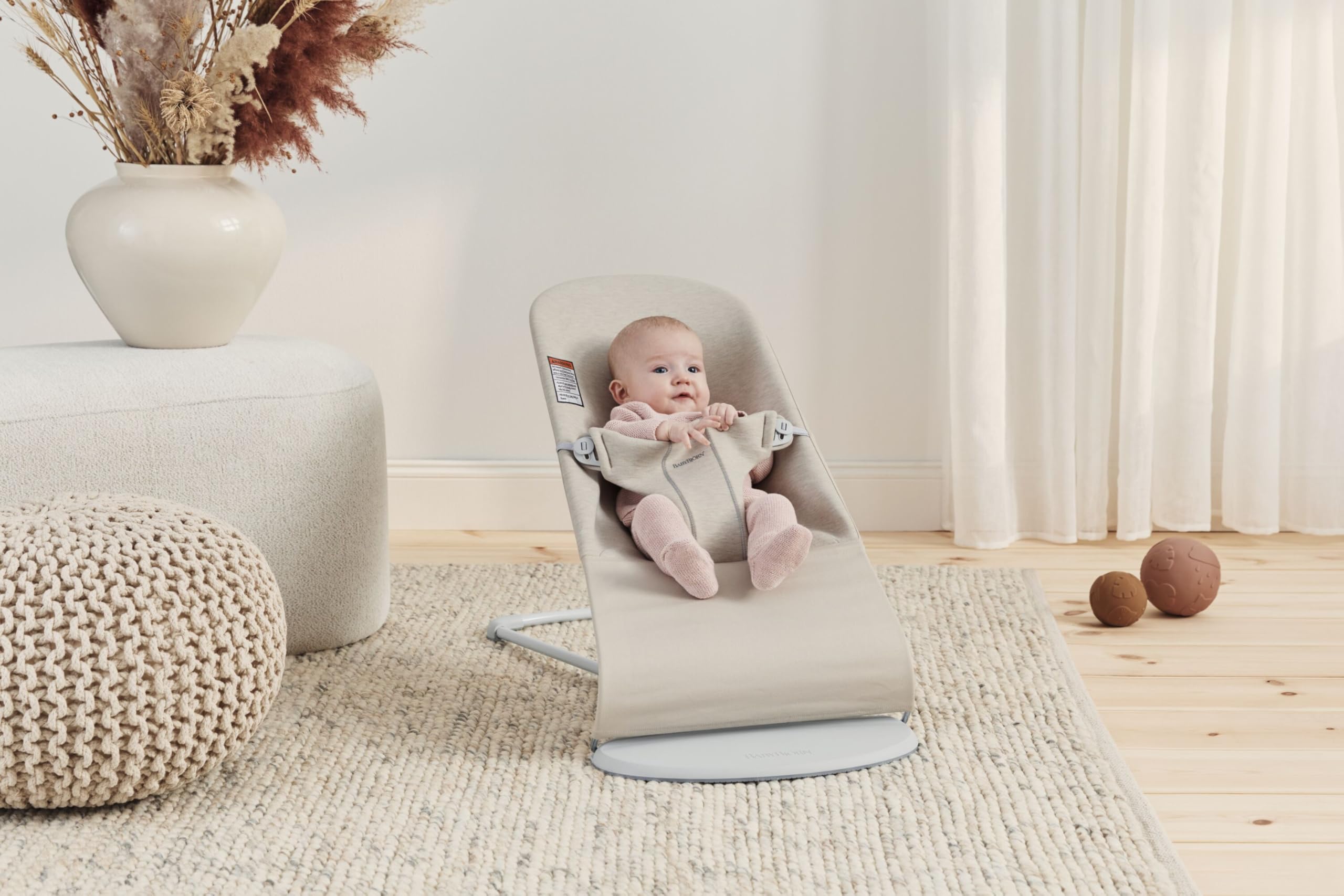 BabyBjörn Bouncer Bliss - Adjustable 2-in-1 Baby Bouncer & Toddler Chair (8-29 lbs) | Lightweight Portable Infant Seat with 4 Positions | Light Beige 3D Jersey Fabric | Perfect for Nursery, Living Room & Travel