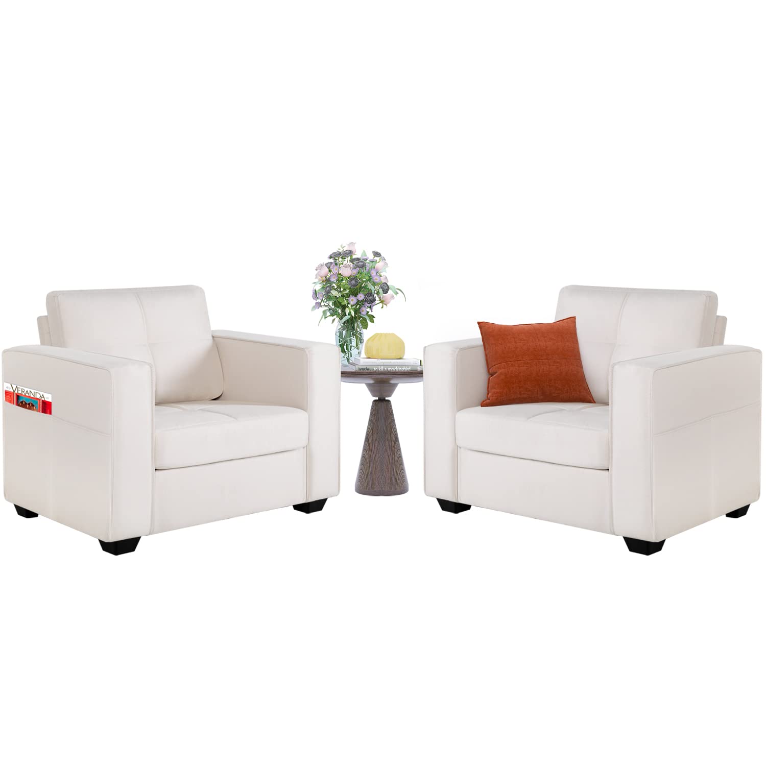 TYBOATLE Modern Tufted Upholstered Accent Arm Chair Set of 2 - Mid-Century Style Linen Fabric Club Chairs for Living Room, Bedroom & Office - Cream Beige - Perfect for Reading Nooks, Lounge Areas & Home Decor