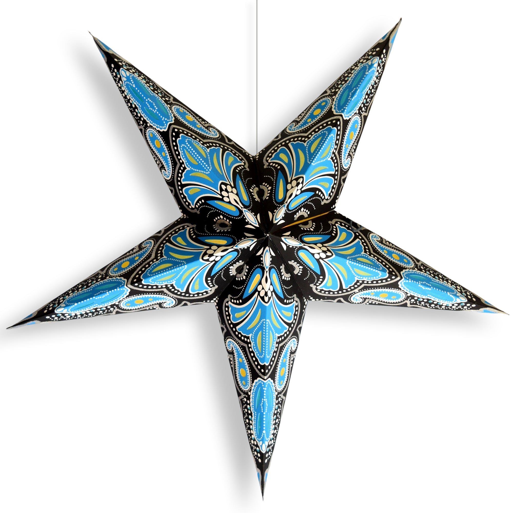 24 Inch Blue Green Aura Glow Glitter Paper Star Lantern with Pendant Light - DIY Home Decor, Party & Wedding Lighting, Boho Bedroom & Outdoor Patio Decorations