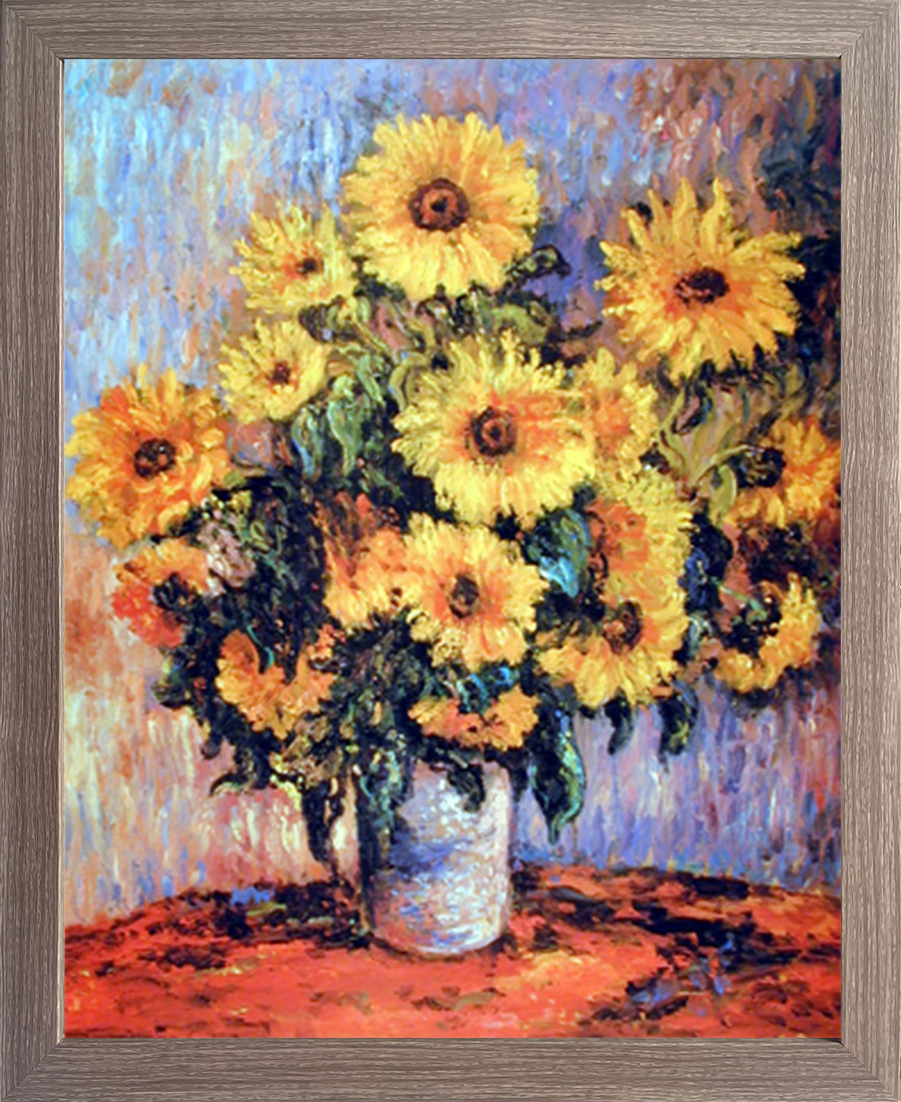 Claude Monet Sunflowers Framed Wall Art Print - Rustic Barnwood Picture Frame (19x23) - Perfect for Living Room, Bedroom & Office Decor