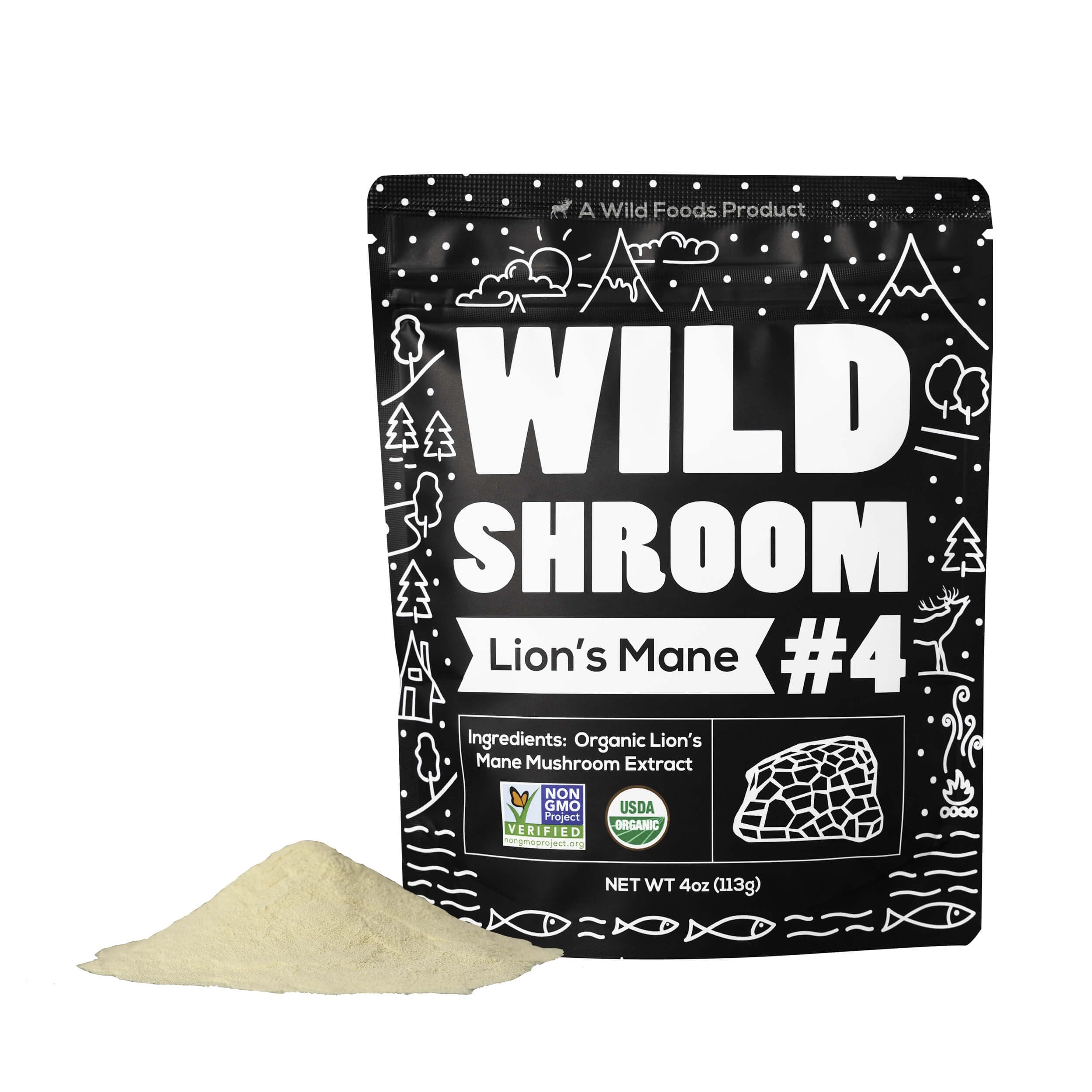 Organic Lions Mane Mushroom Extract Powder 10:1 | Wild Harvested Adaptogenic Nootropic Supplement for Brain Health, Memory & Focus | Vegan, Gluten-Free Mushroom Powder (4oz) | Perfect for Coffee, Smoothies & Cognitive Support