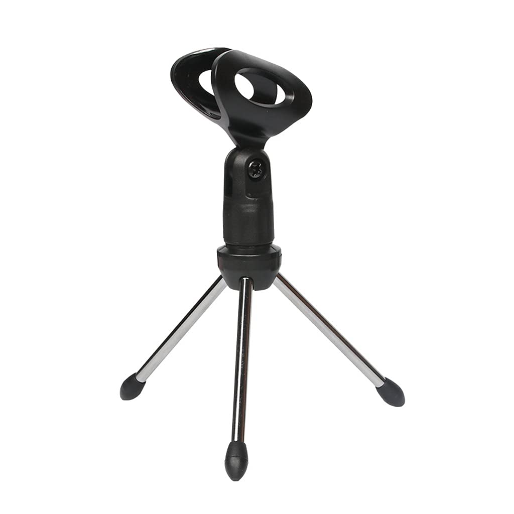 Foldable Microphone Tripod Stand - Adjustable Height Metal Mic Mount Holder with Portable Desktop Bracket for Live Streaming, Podcasting, and Studio Recording
