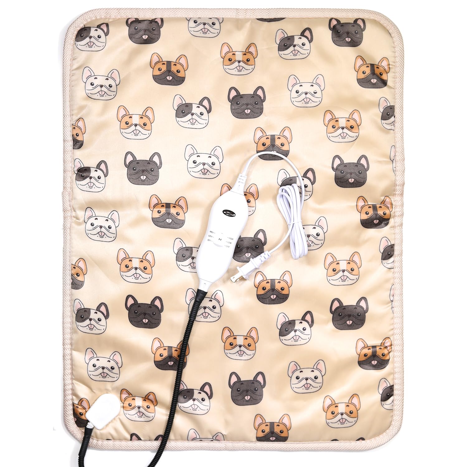 Adjustable Temperature Dog Heating Pad - Waterproof & Chew-Resistant Cord, 25.6''X19.7'' Beige Pet Heating Mat for Dogs & Cats - Perfect for Cold Weather, Arthritis Relief & Indoor/Outdoor Use