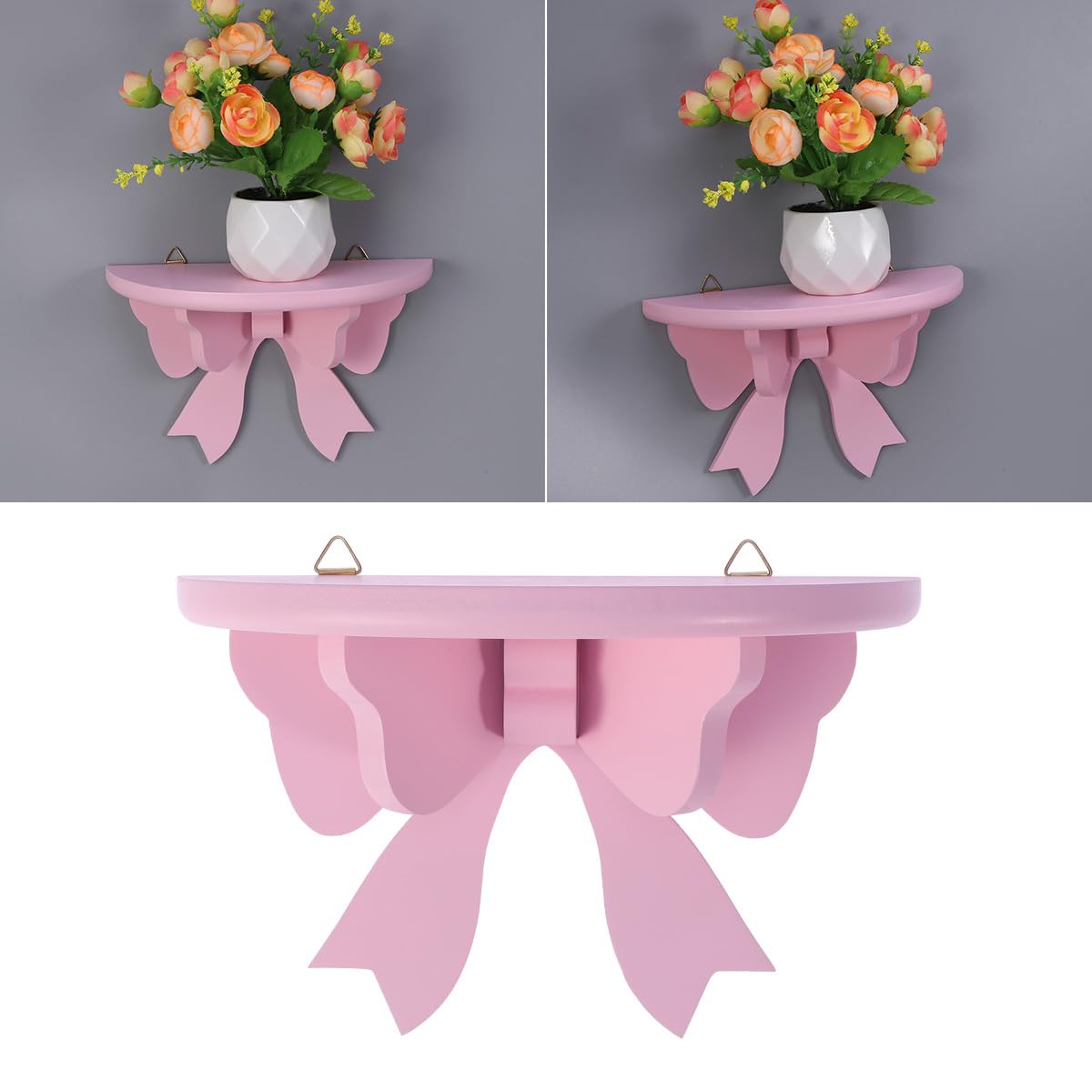 Zerodeko Floating Bookshelf - Pink Bow-Shaped Wooden Wall Shelf for Home Decor, Rustic Display Shelf for Books, Plants & Room Decor - Perfect for Living Room, Bedroom & Office Organization