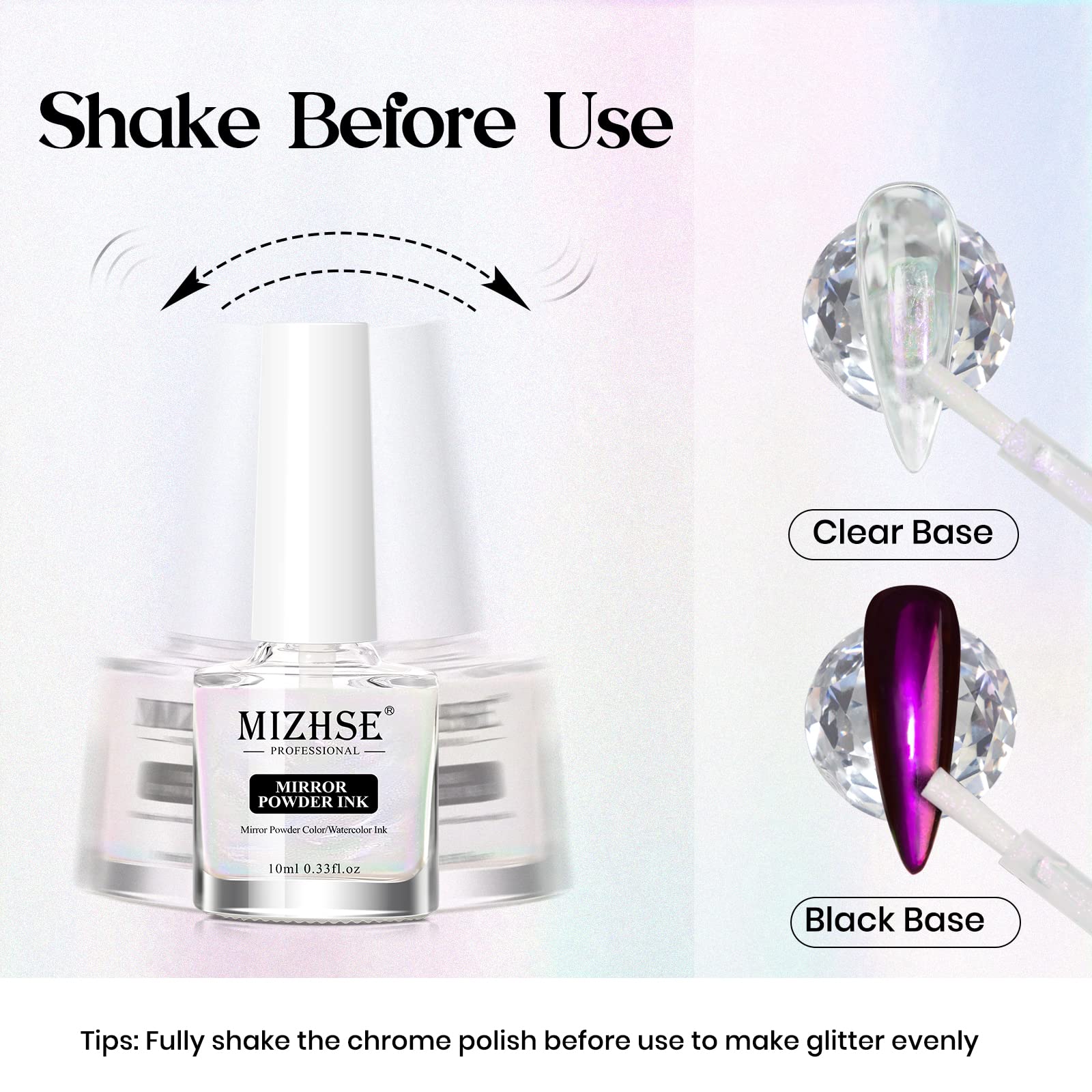 MIZHSE Chrome Nail Powder & Liquid Mermaid Nail Polish - Aurora Magic Metallic Mirror Nail Gel with Glitter Pearl Effect (10ml) for Professional Salon Manicure & DIY Nail Art at Home