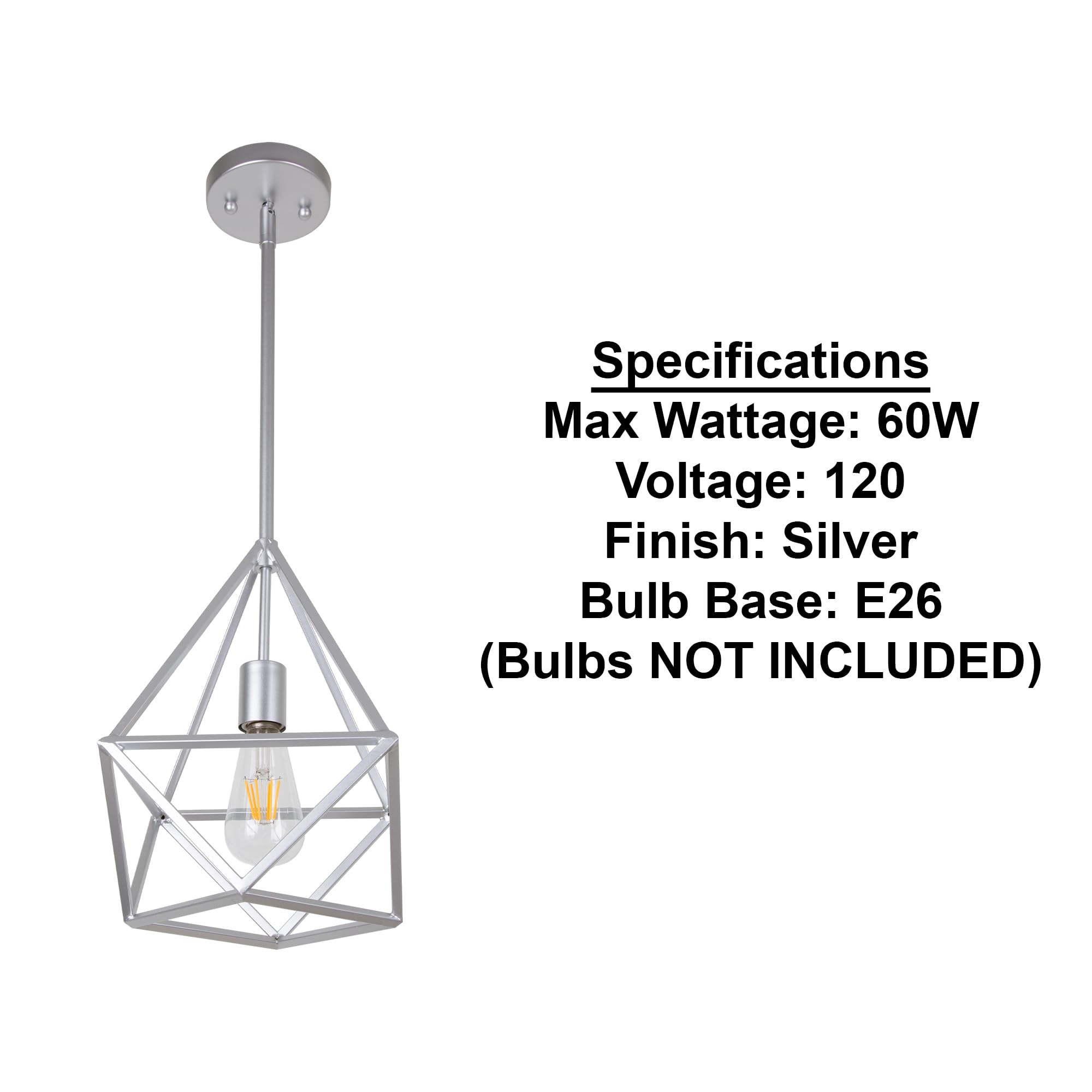 Modern Geometric Pendant Light - Adjustable Silver Hanging Light Fixture for Kitchen Island, Dining Room, Foyer & Entryway | Open Cage Design with 1 Light & Adjustable Cord | Perfect for Contemporary Home Decor & Restaurant Lighting