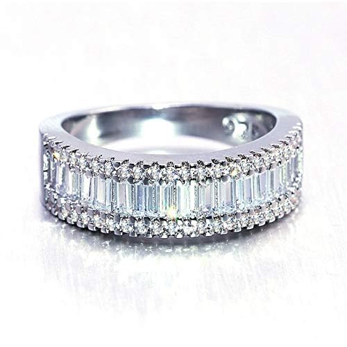 925 Sterling Silver Shiny Full Diamond Ring Cubic Zirconia Half Rings CZ Diamond Multi Row Eternity Band - Elegant Engagement & Wedding Ring for Women (Size 8) | Perfect for Anniversaries, Proposals & Special Occasions