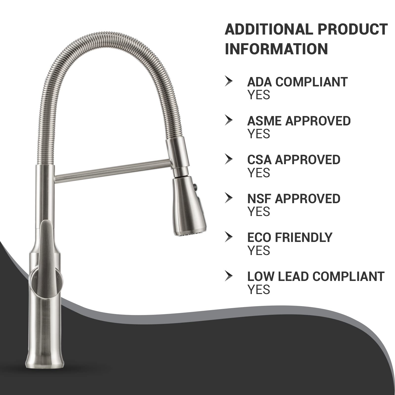 Strictly Sinks Modern Kitchen Faucet with Pull Down Sprayer - High Arc Single Handle Spring Faucet, 3 Function Spray Head & 360° Swivel Spout - Micro Coil Design with Towel Bar - Perfect for Contemporary Kitchens, Dishwashing, and Food Prep