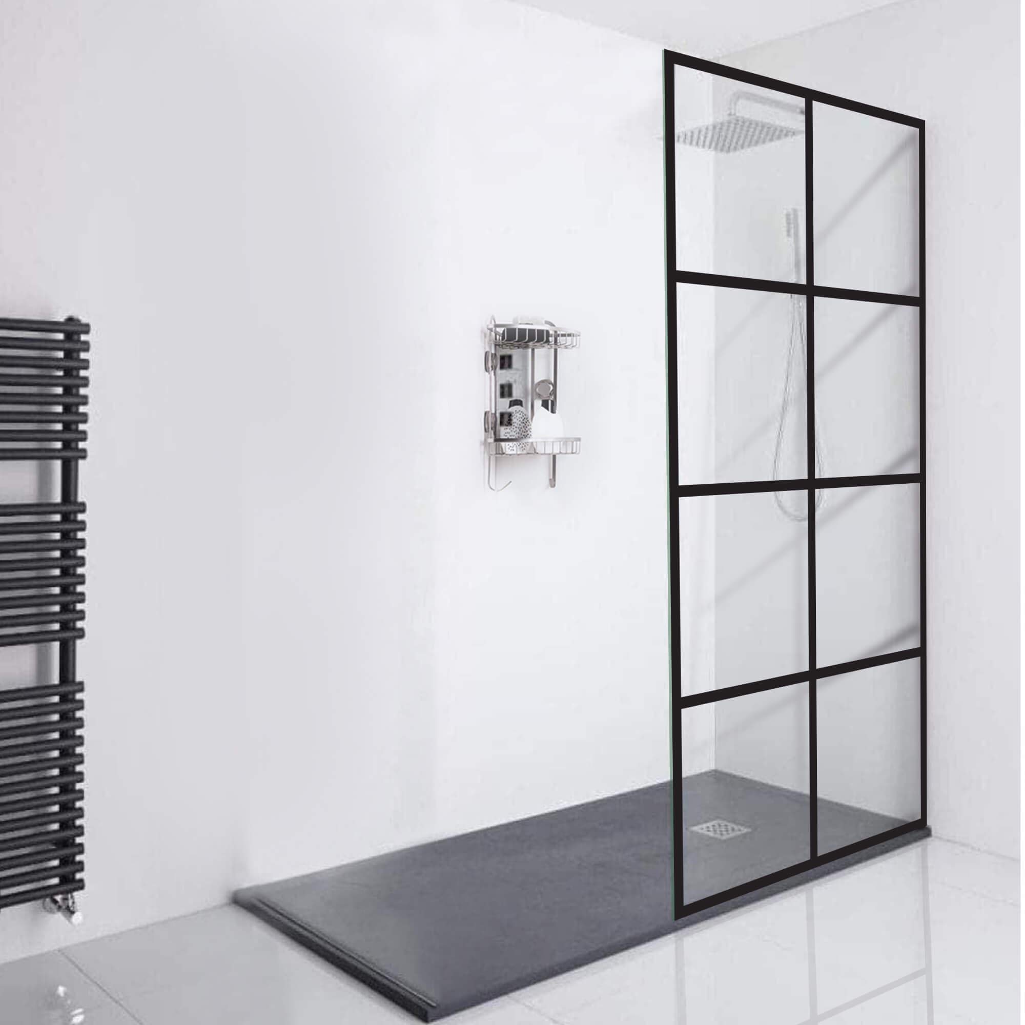 French Style Grid Pattern Glass Shower Door 30x76 Inch - Matte Black Frameless Bathroom Door | Madeira Collection by Fab Glass & Mirror | Perfect for Modern Bathroom Renovations & Spa-Like Showers