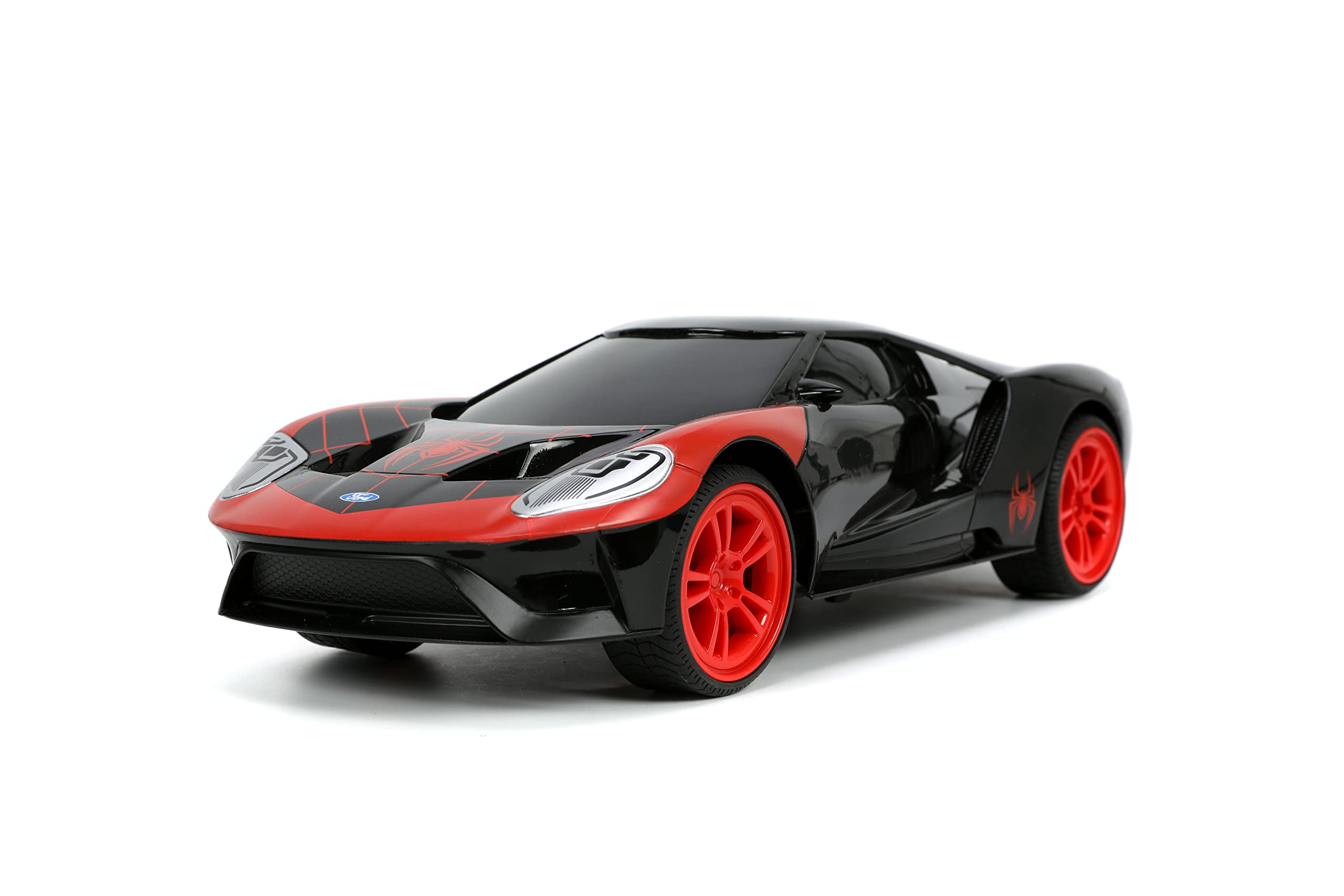Jada Toys Marvel Spider-Man 1:16 Scale Miles Morales 2017 Ford GT RC Remote Control Car - 2.4GHz Fast Racing Toy for Kids & Adults - Black Superhero Vehicle for Indoor & Outdoor Play
