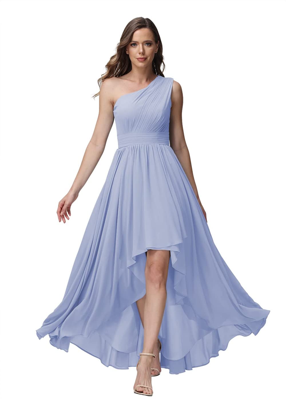 LYLLOVEGUSU One Shoulder Chiffon Bridesmaid Dress - Elegant High-Low Formal Evening Gown with Hidden Pockets | Perfect for Weddings, Prom, Cocktail Parties & Special Occasions