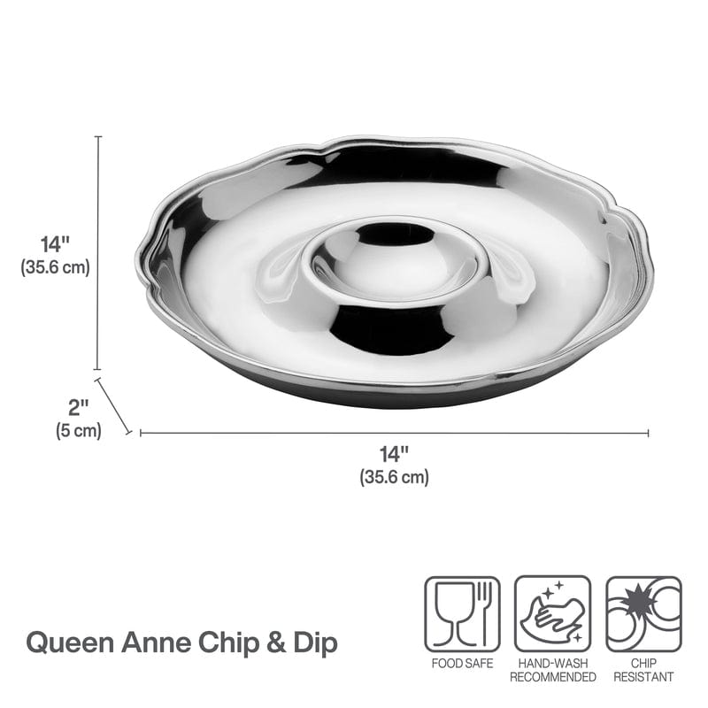 Queen Anne Round Chip and Dip Set - Elegant Serving Platter with Bowl for Parties, Entertaining & Snacks - Perfect for Dips, Salsa, Nuts & Appetizers