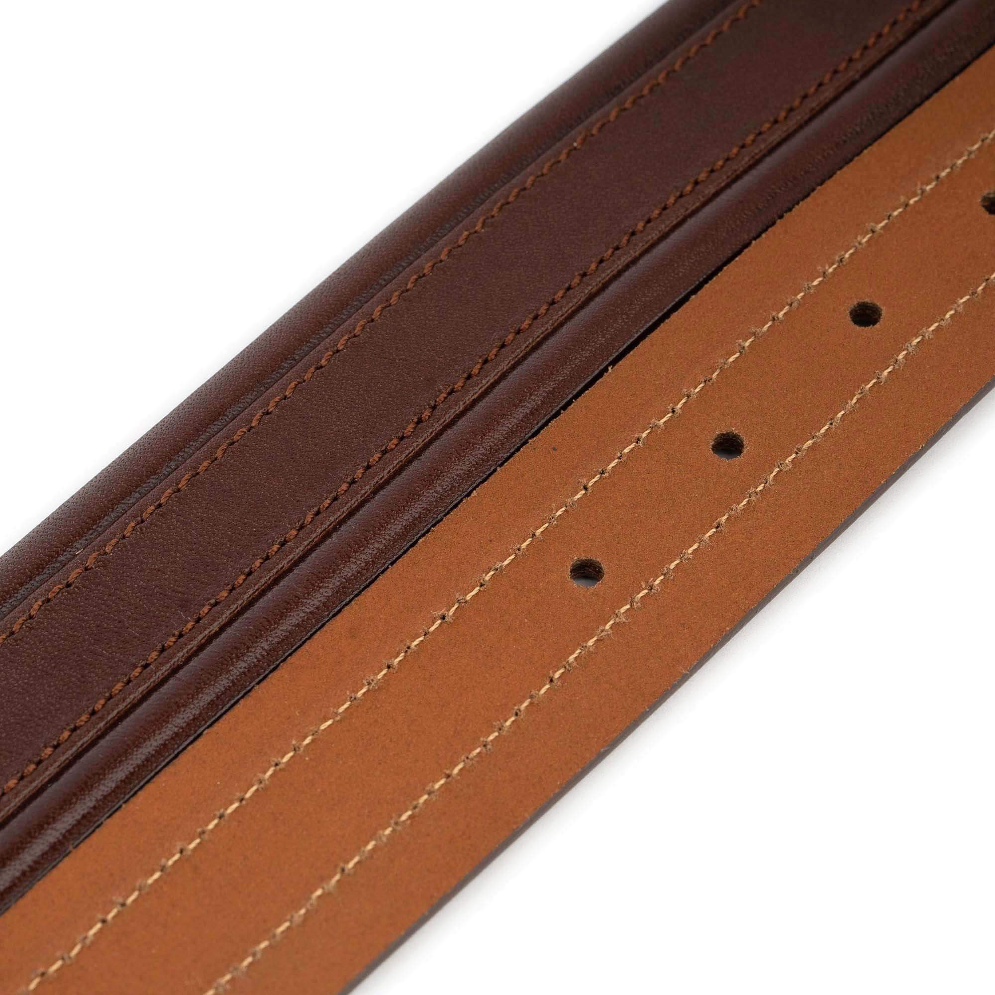 Premium Men's Genuine Leather Belt - Cognac Calfskin with Hand-Stitched Detail - Compatible with Ferragamo Buckles - Perfect for Business, Casual & Formal Wear