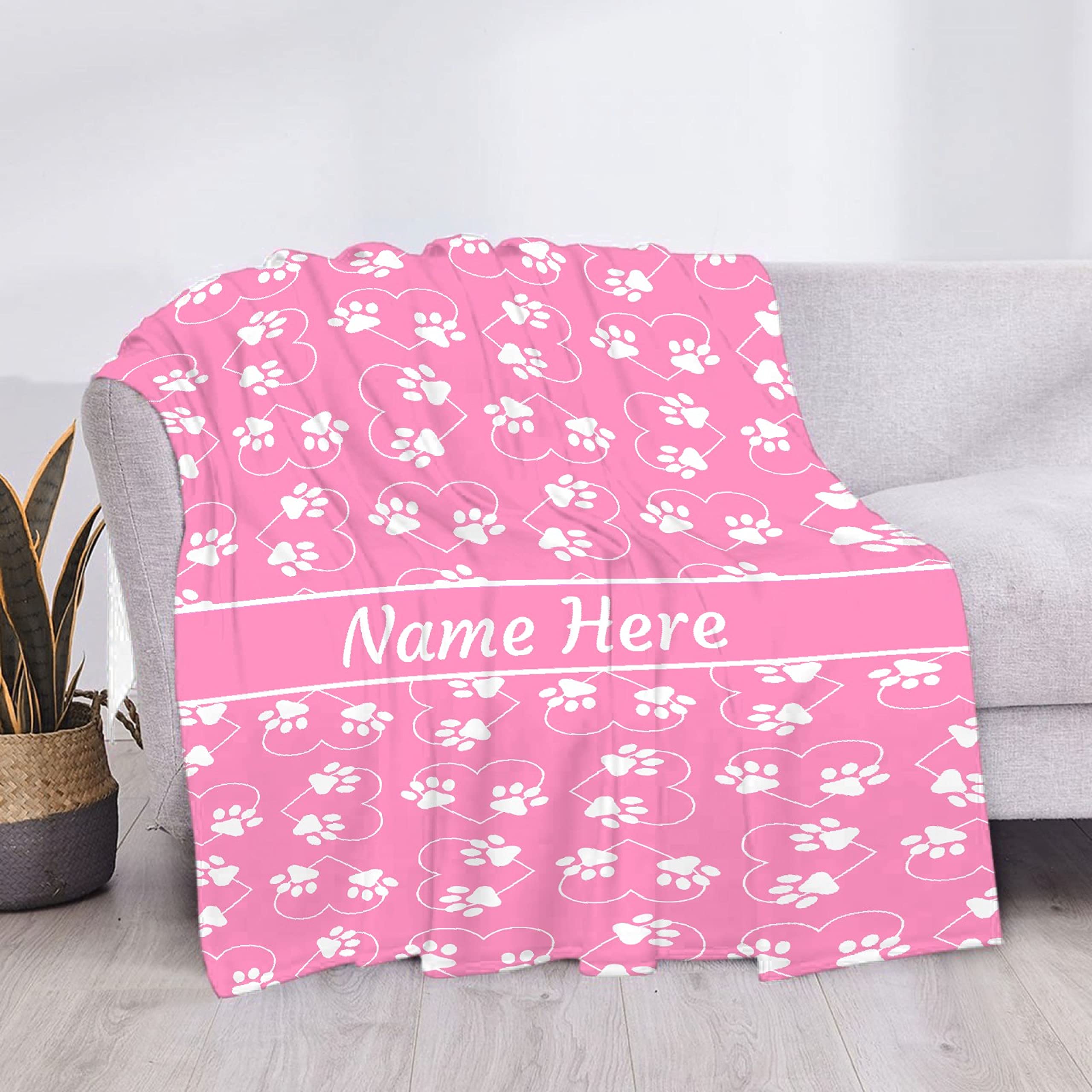 **Personalized Dog Blanket with Name - Custom Pet Blanket for Dog Lovers, Soft Fleece Throw for Bed, Sofa & Couch - Perfect Gift for Mom, Dad & Kids (Paw Print Design, Cozy & Cute)**    *Ideal for snuggling with your furry friend, gifting pet lovers, or adding a cozy touch to your home decor!*