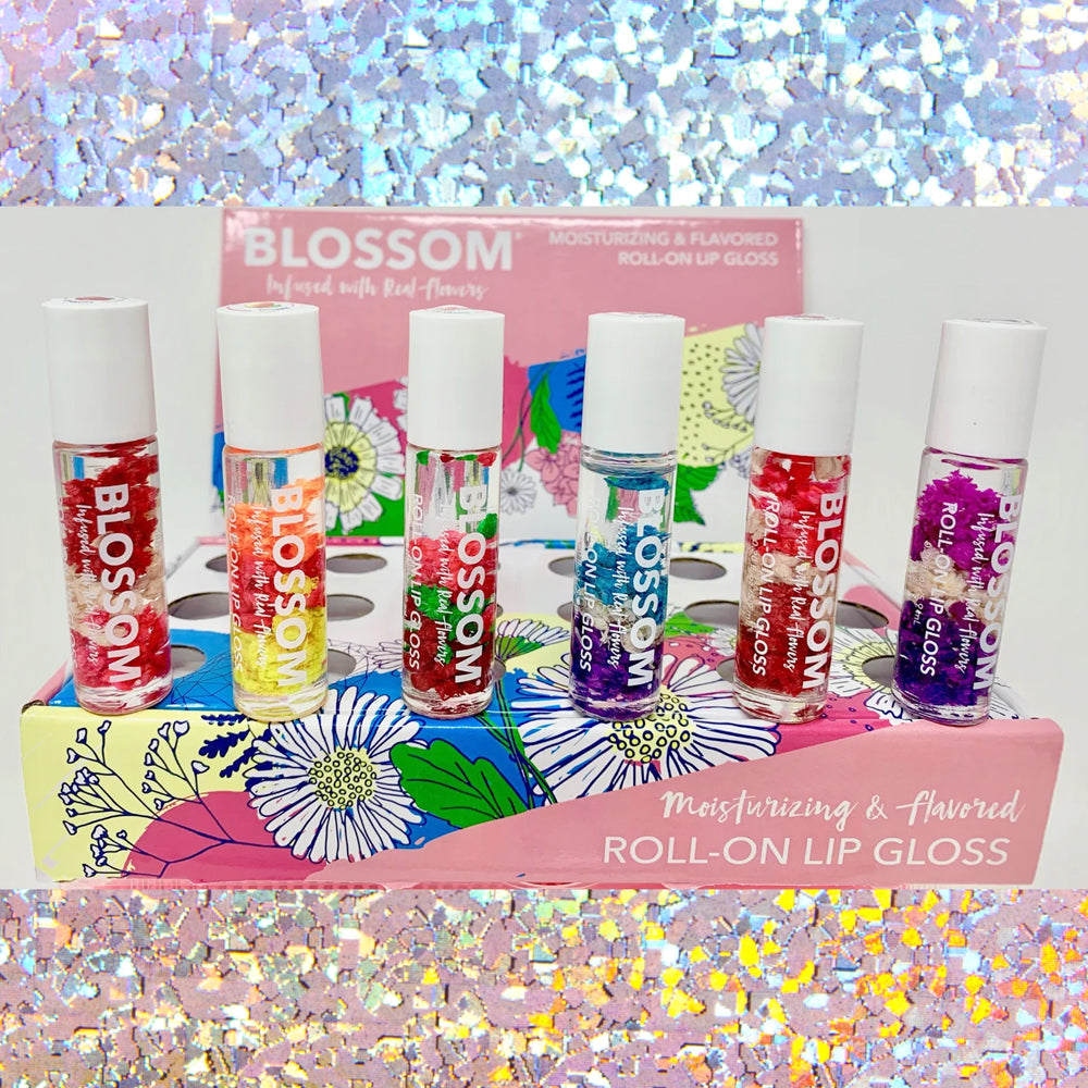Blossom Roll On Lip Gloss with Real Flower Infusion - 2 Pack Hydrating Lip Gloss for Women, Natural & Shiny - Perfect for Daily Wear, Date Night & Special Occasions