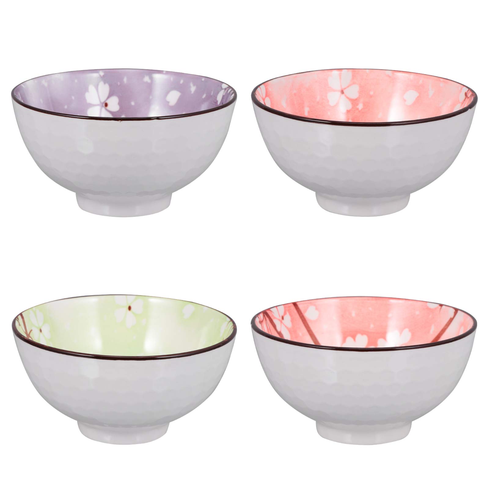 Hemoton Japanese Style Ceramic Bowls Set of 4 - Rice, Salad, Noodle & Soup Bowls for Ramen, Cereal, Dessert - Assorted Colors - Perfect for Home Dining, Restaurants & Gifts