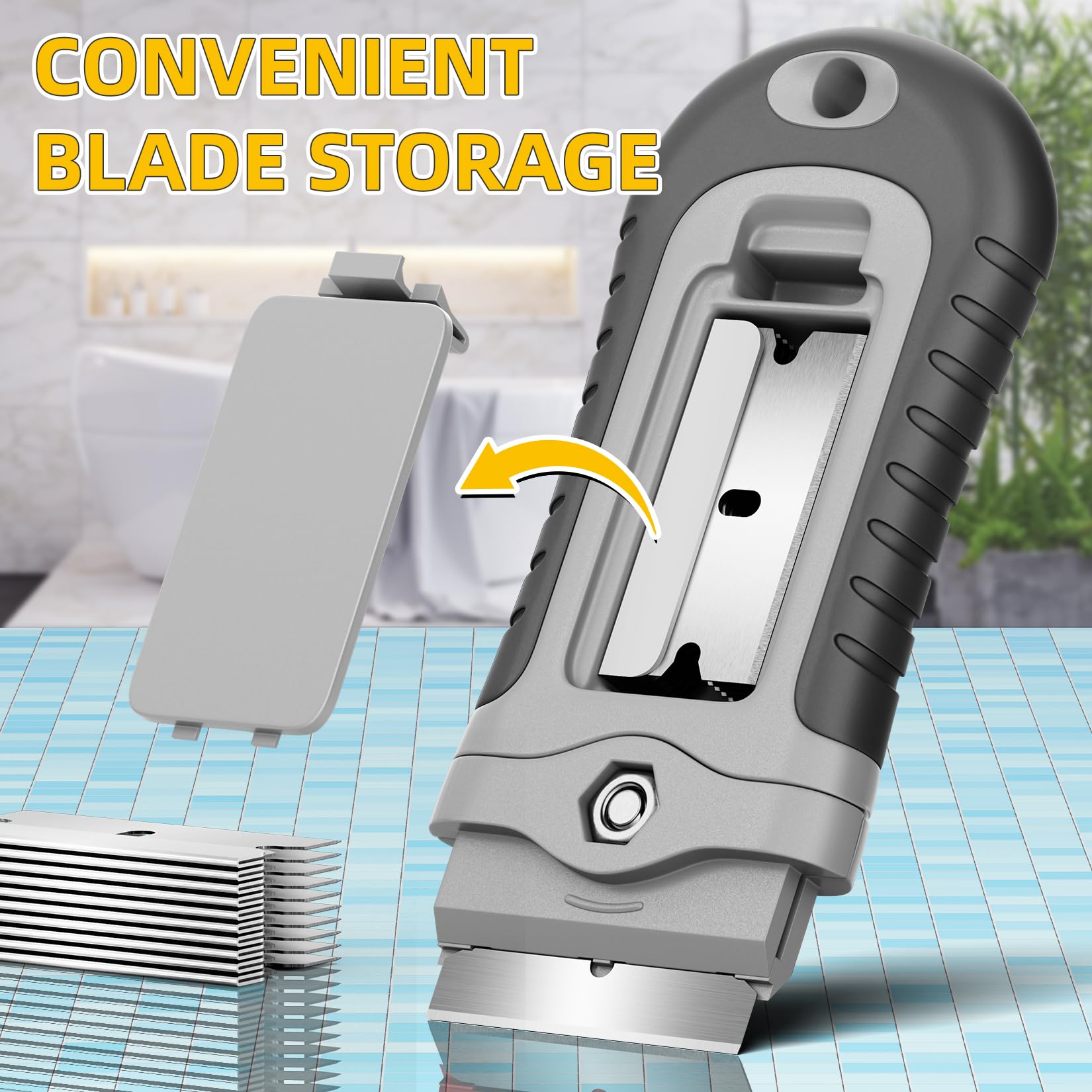 DIYSELF Razor Blade Scraper - 1 Pack with 15 Replacement Blades | Ergonomic Handle Glass & Surface Cleaner | Perfect for Stove Tops, Windows, Oven Doors & Cooktops | Multi-Purpose Cleaning Tool for Home & Kitchen