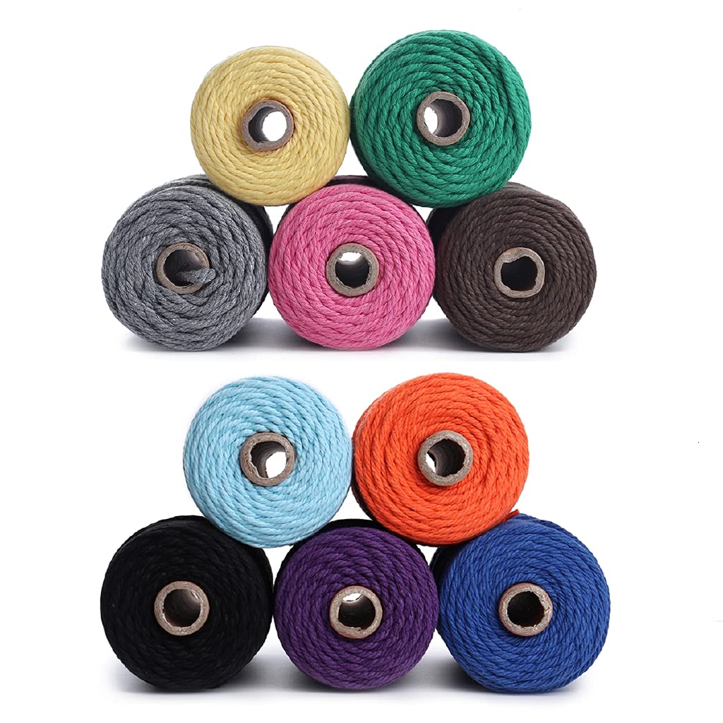 4 Ply Twisted Macrame Cotton Cord - 3mm x 109 Yards Natural Deep Blue Macrame Yarn for DIY Plant Hangers, Wall Hangings & Boho Home Decor | Perfect Macrame Supplies for Beginners & Craft Projects