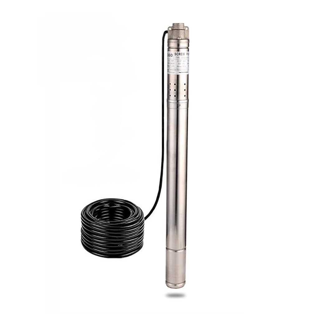 ZYIY 2 Inch Stainless Steel Submersible Deep Well Pump 0.37KW 0.5HP 220V 60Hz - 50mm Bore, 164ft Head, 4.4GPM Flow Rate with 50ft Cable - Electric Water Pump for Garden, Farm Irrigation, Home & Agricultural Use - Perfect for Well Water Supply, Sprinkler Systems & Livestock Watering