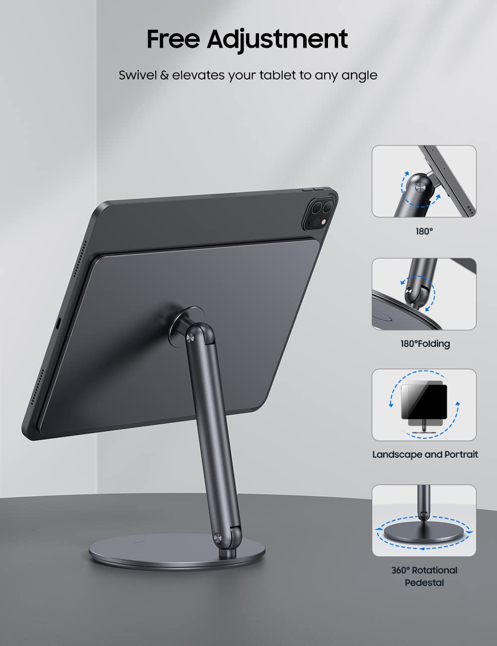 BENKS Magnetic iPad Stand Holder - Foldable Portable Tablet Stand with 360° Adjustable Rotation, Aluminum Desktop Stand Compatible with iPad Pro 12.9