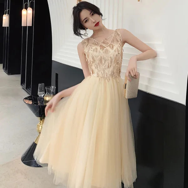 Sparkly Gold Sequin Homecoming Dress for Women - Elegant Prom Party Gown for Dances & Special Occasions