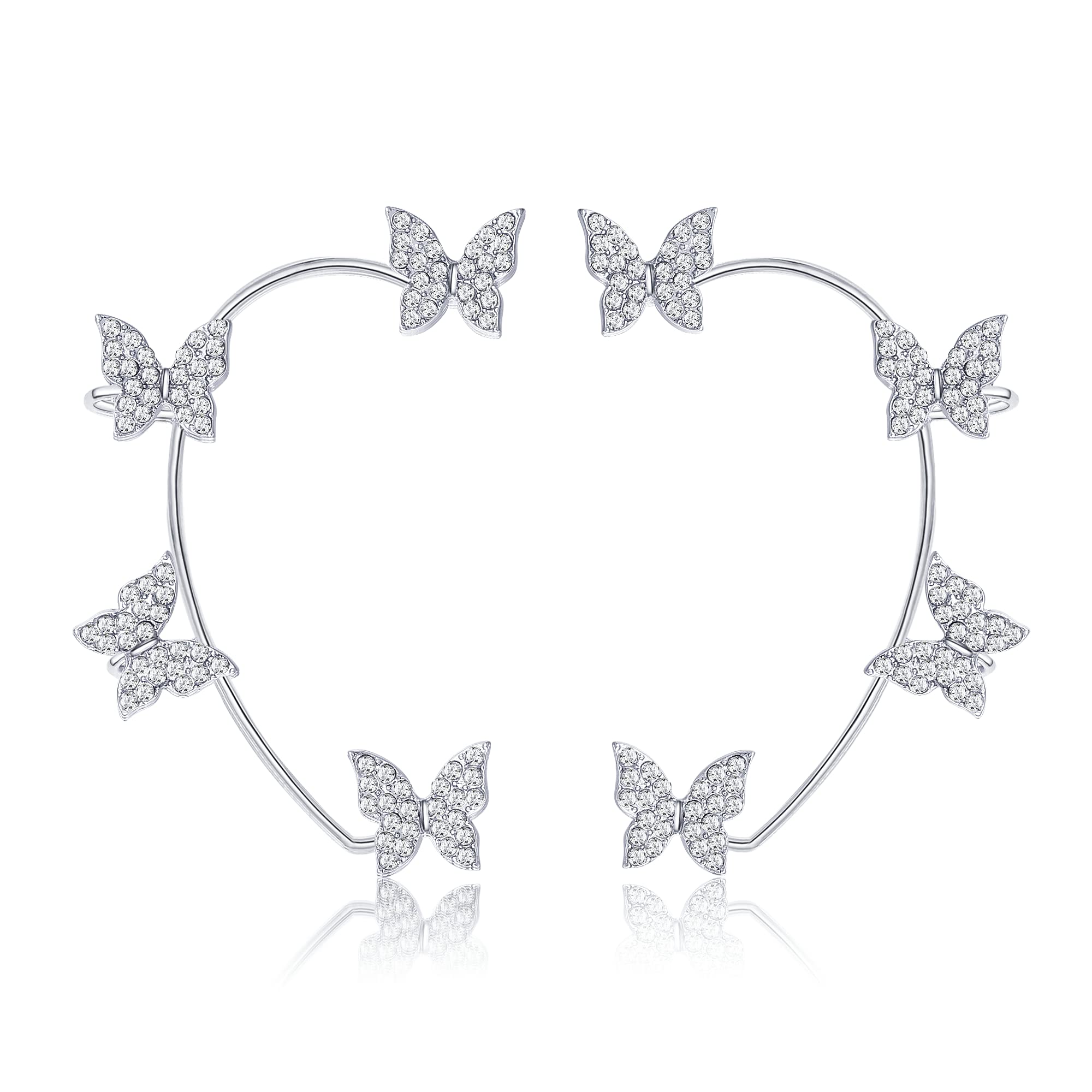 TOSGMY Non-Piercing Zircon Ear Cuffs for Women & Girls - Butterfly Wrap Around Clip Earrings with Snowflake & Moon Star Designs | Perfect for Parties, Weddings & Everyday Wear